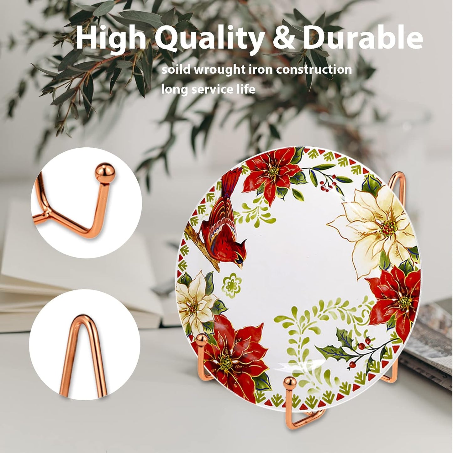 3 Pack Rose Gold Iron Cookbook Stand Plate Holder Display Stand for Display Pictures | Photo Frames | Book | Decorative Plates | Plaque - 6 Inch