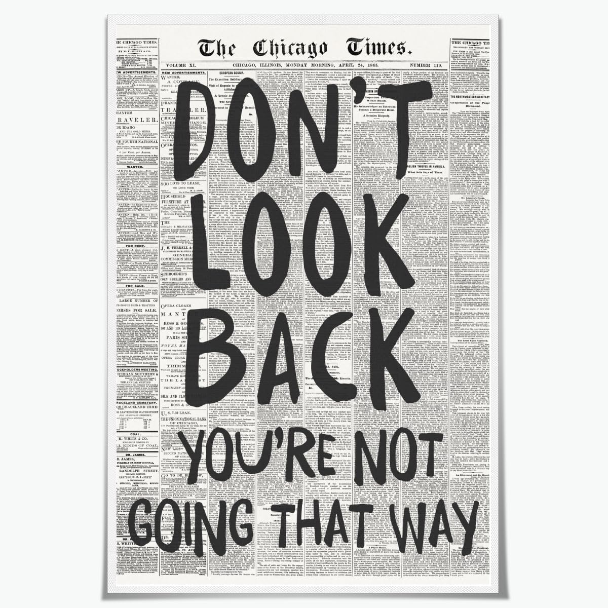 Black and White Retro 70s Newspaper Poster Don't Look Back Positive Wall Art Print Posters Preppy Aesthetic Dorm For Room Wall Decor 12x16inch Unframed