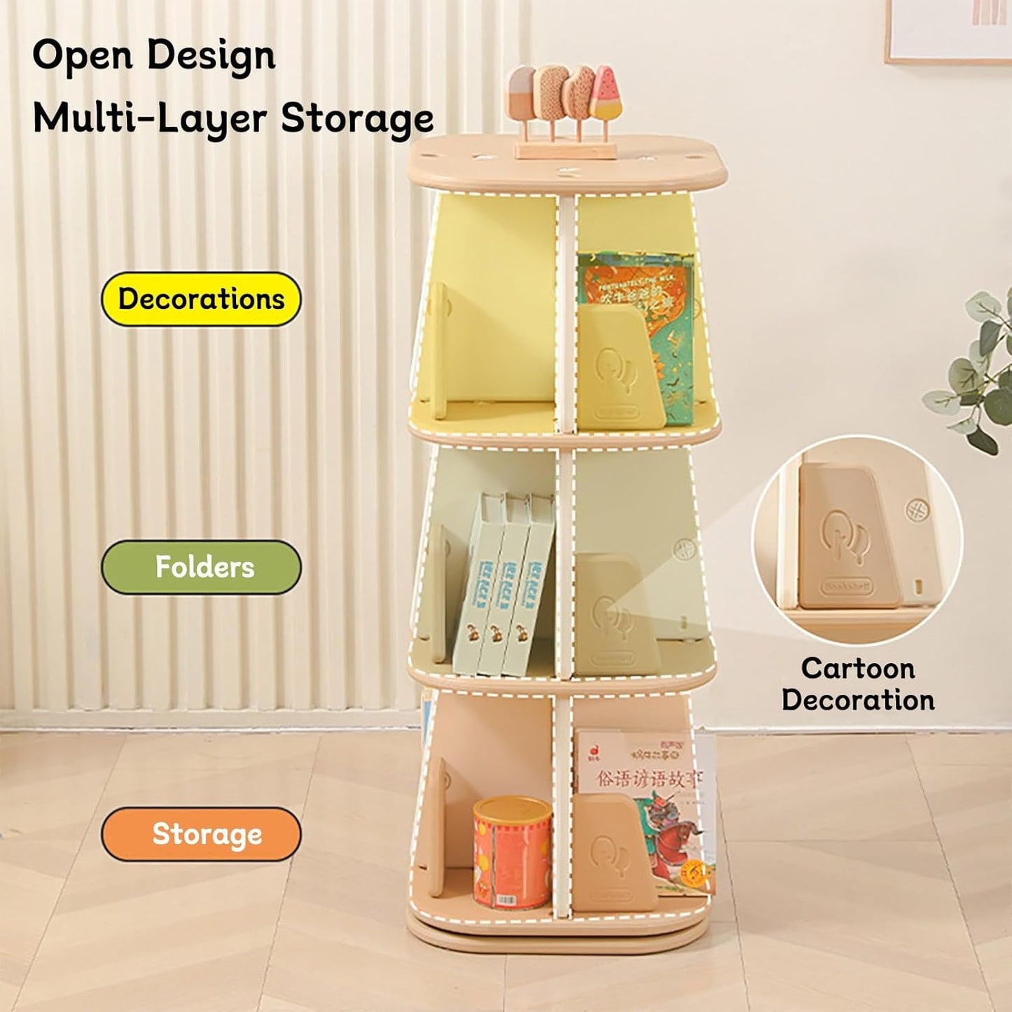 360° Rotating Bookshelf For Space Saving Modern 360 Display Spinning Bookshelf 2/3/4/5Tier Floor Standing Bookcase Storage Rack For Kids&Adults Narrow Shelf Revolving Bookcase For Small Space Living R