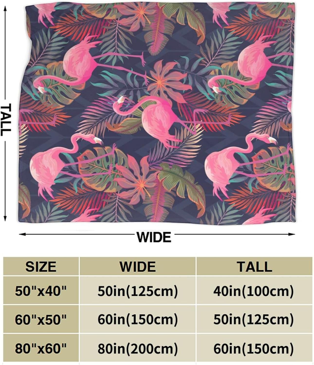 Perinsto Tropical Flamingos with Palm Leaves Throw Blanket Ultra Soft Warm All Season Decorative Fleece Blankets for Bed Chair Car Sofa Couch Bedroom 50"X40"