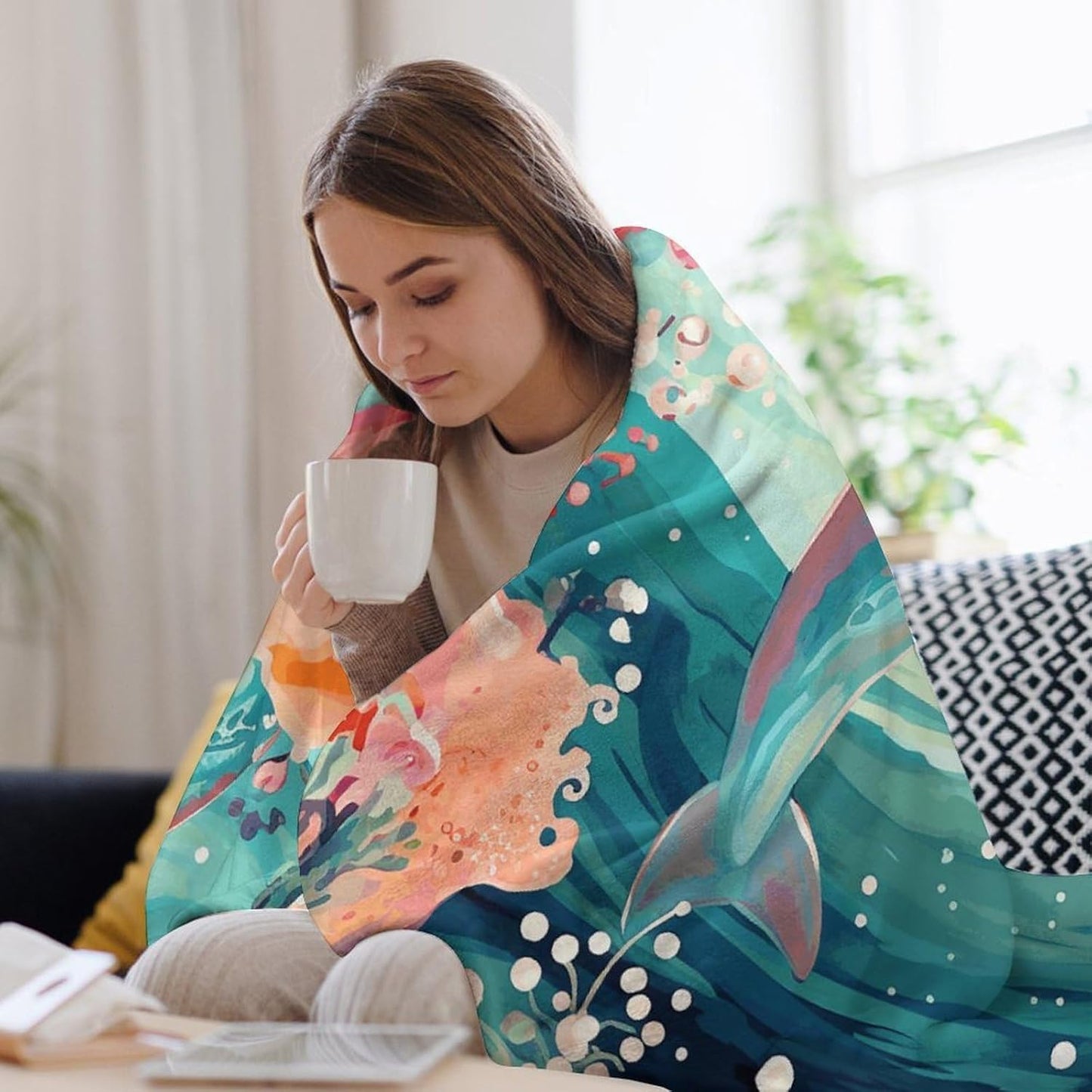 Lovely Dolphins Throw Blanket for Couch Super Soft Warm Lightweight Throw Blankets Cozy Flannel Bed Blanket Cute Decorative Blankets for All Seasons Home Decor Gift 50"*60"（130 * 150cm）