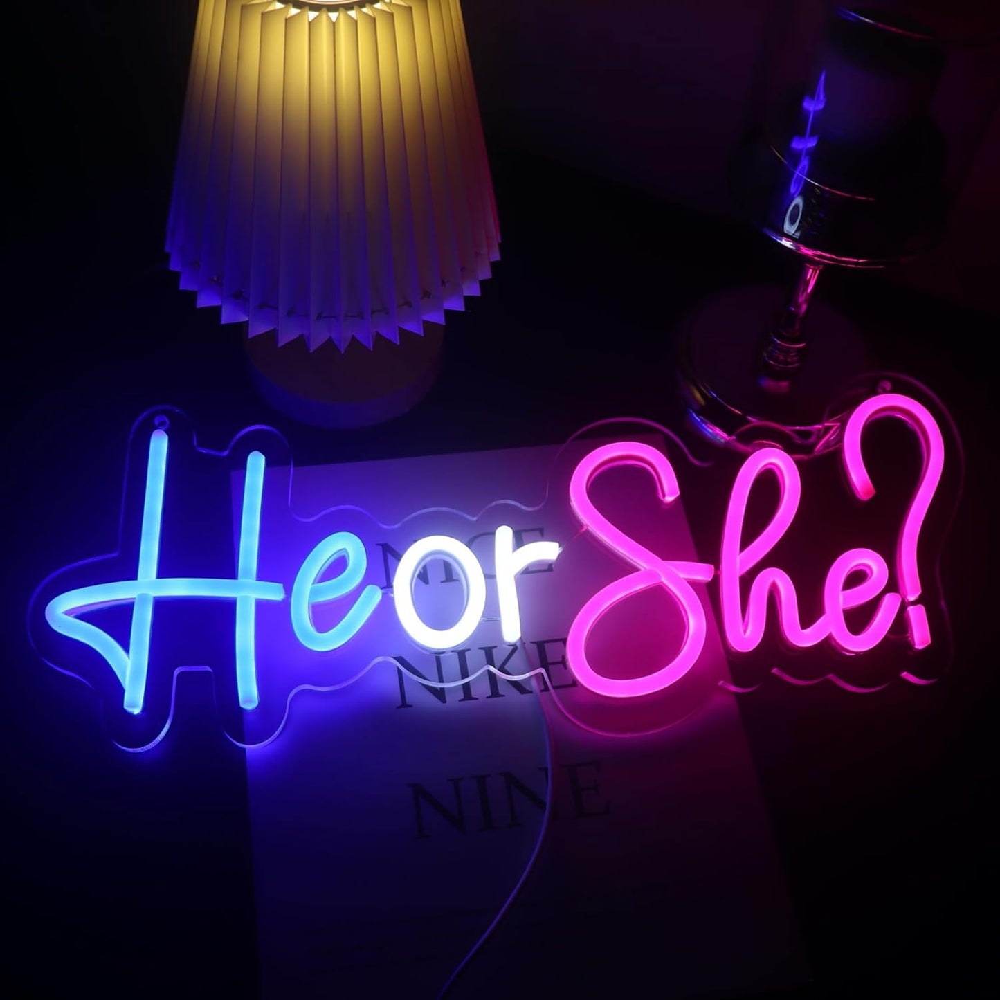He or She Neon Signs Led Gender Reveal Party Decorations Neon Letters Signs Pregnancy Announcement Party Supplies Baby Shower Yard Signs(Pink-blue)
