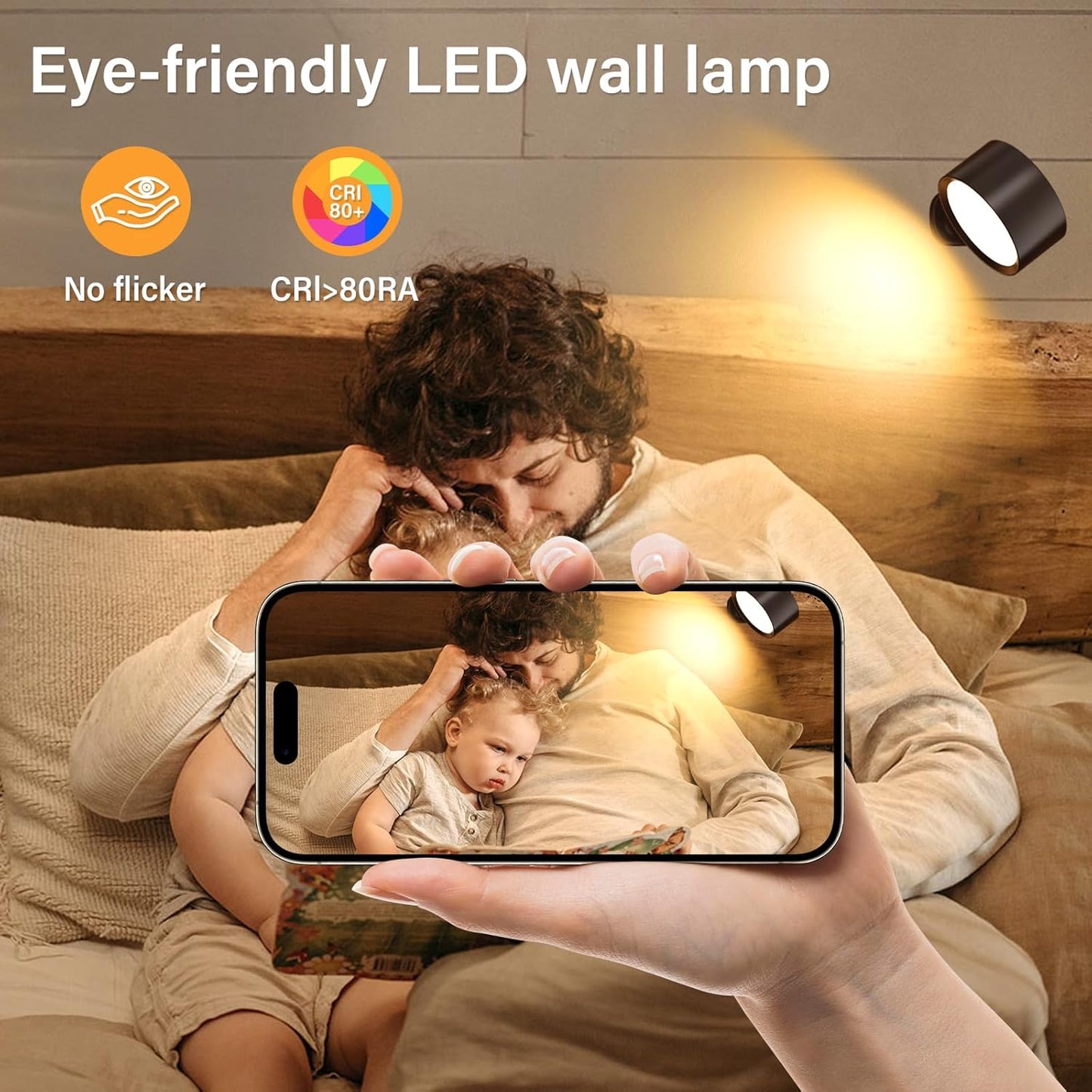 Rechargeable Wall Lights, Battery Operated Wall Light, 3 Color&10 Dimmable LED Wall Mounted Sconce Light Set of 2, Magnetic 360° Rotation Wireless Wall Lamps with Remote for Bedroom, Reading, Picture