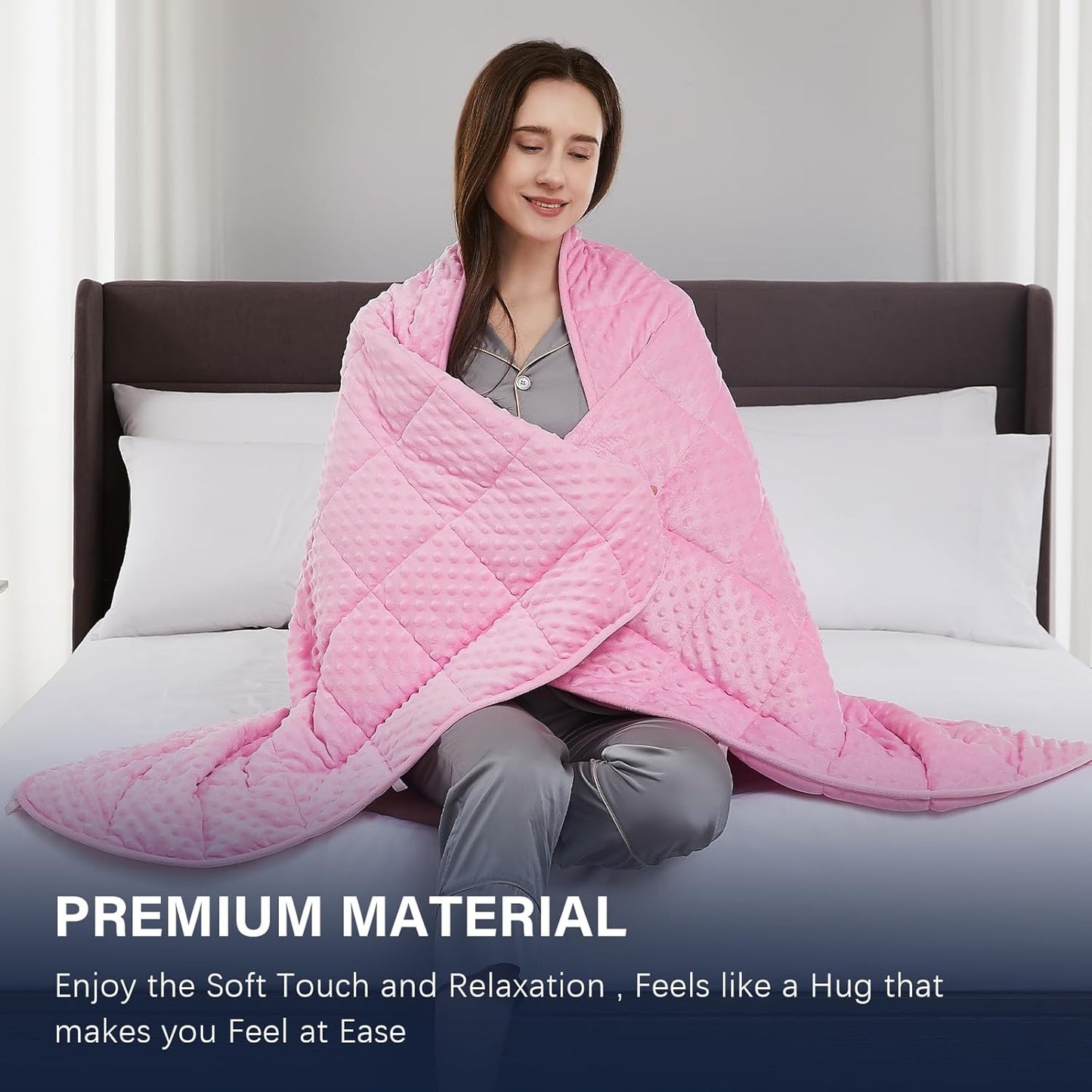 CuteKing Weighted Blanket - Weighted Blanket with Premium Glass Beads - Heavy Blanket Crystal Velvet for Comfort Sleep - Thick Blanket All Season (15lbs, 48"x72", Pink Bubble)