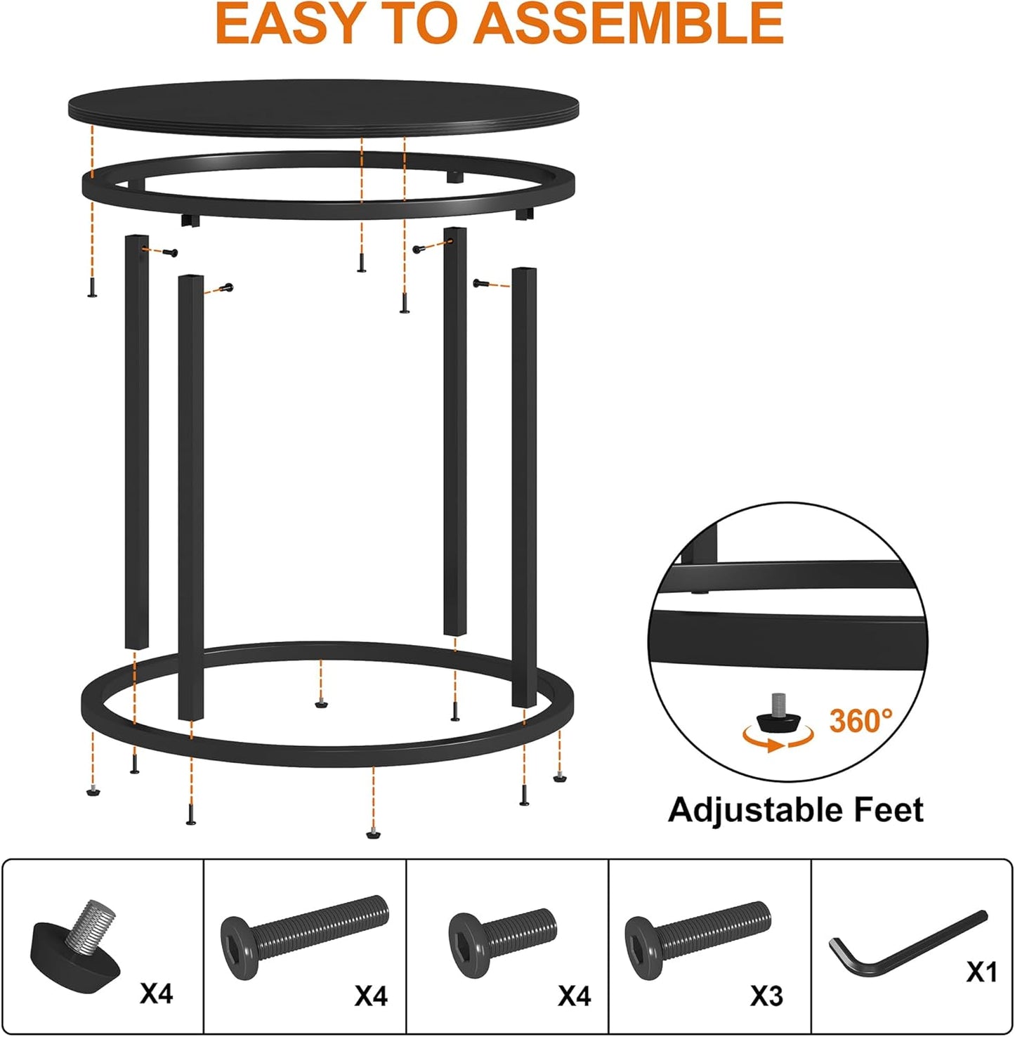 Yusong Round End Table, 20" Accent Small Side Table Suitable for Hiding Trash Can, Nightstand Modern Bedside Table for Living Room Bedroom Office Small Spaces, Black