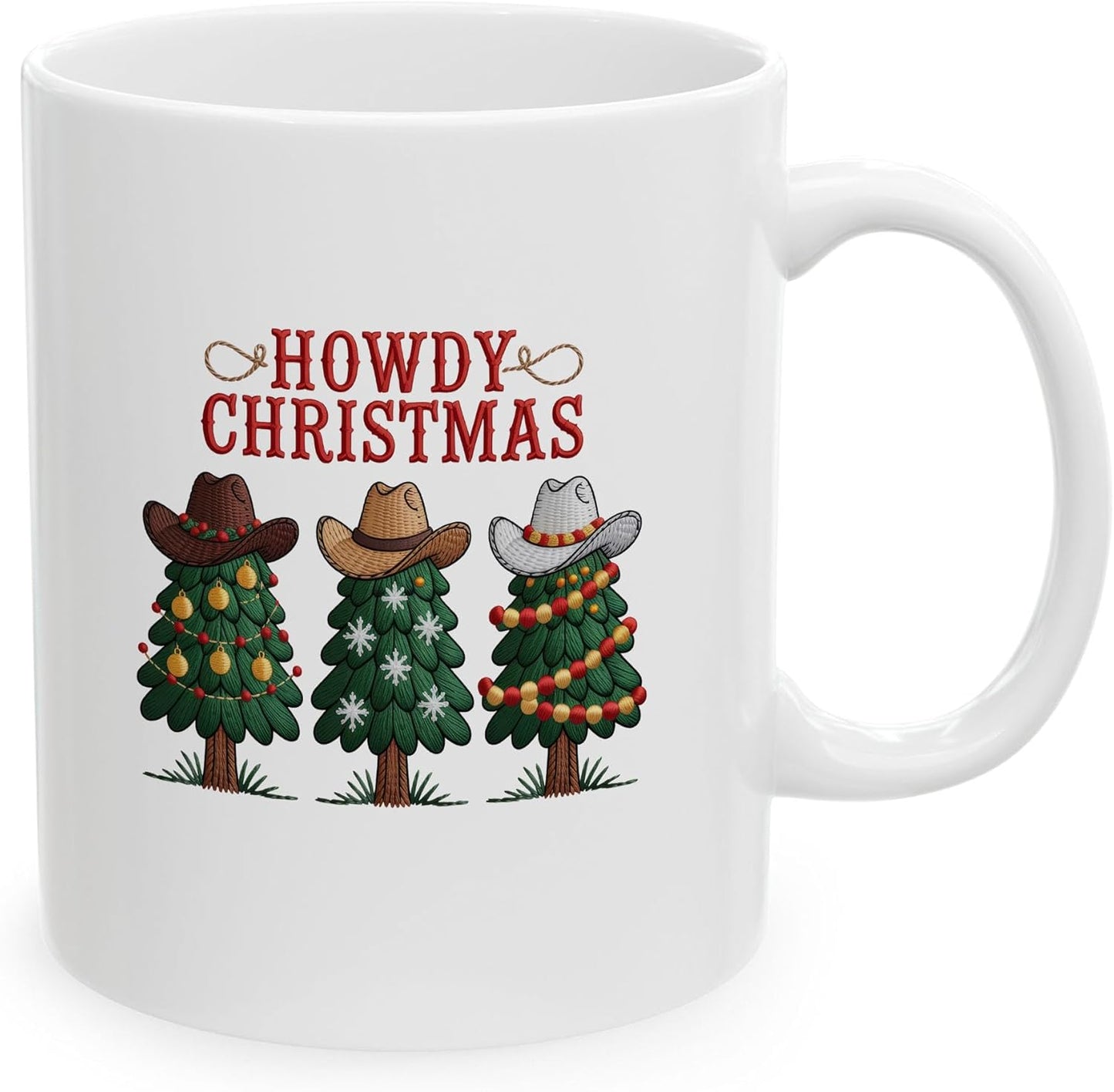 Howdy Christmas Tree Wearing Cowboy Hat Funny White Mugs, 11oz 15oz Drinking Cups, Kitchen Décor, Gifts For Book Lovers