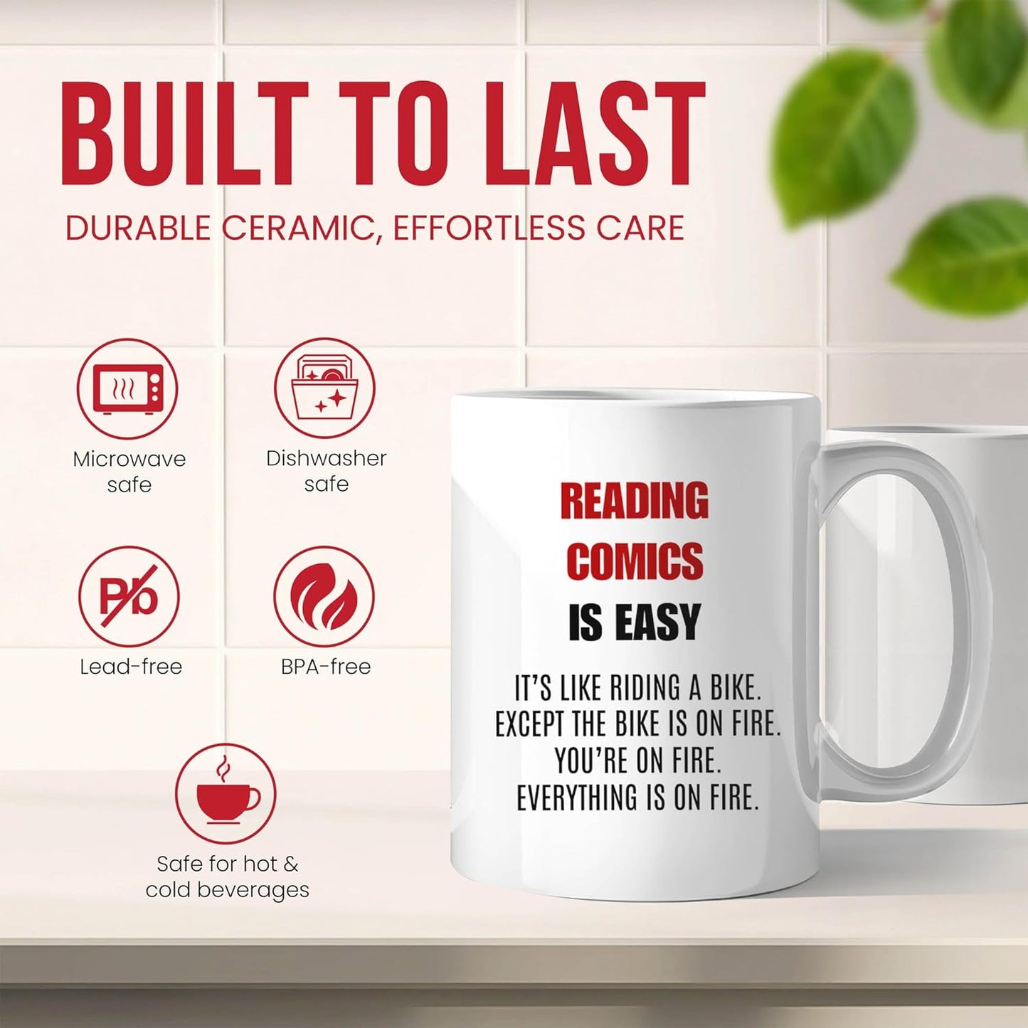Reading Comics Is Easy Mug - Book Fan Coffee Cup - Graphic Reader Funny Gift From Friends - Superhero Tea Mugs - Illustrated Story Cups - 11 Oz Ceramic Gifts For Lovers, Birthday, Him, Her, Christmas
