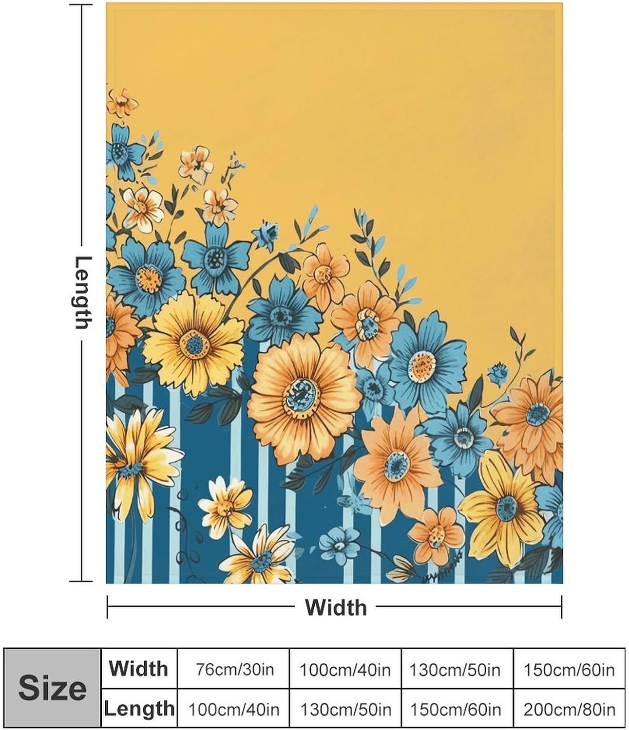 Yellow and Blue Floral Throw Blanket for Couch Super Soft Warm Lightweight Throw Blankets Cozy Flannel Bed Blanket Cute Decorative Blankets for All Seasons Home Decor Gift 60"*80"（150 * 200cm）