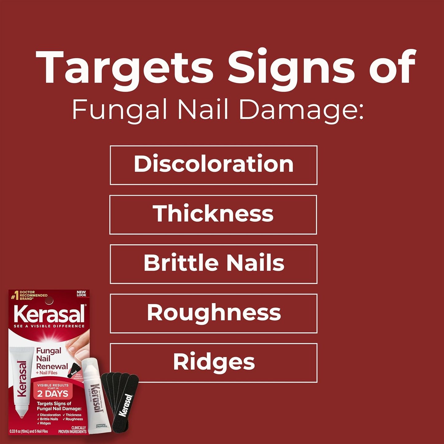 Kerasal Nail Renewal and Nail File Combo Pack, Restores Appearance of Discolored or Damaged Nails, 5 Heavy Duty Nail Files, 0.33 fl oz, Clear (Packaging May Vary)