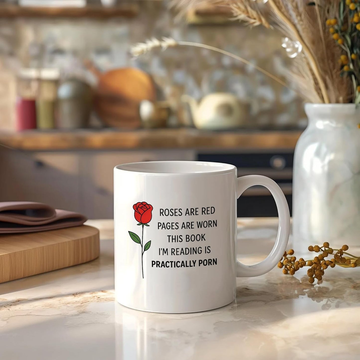 Panvola Roses Are Red Pages Are Worn Book Lover Gifts Reader Librarian Reading Library Science Student Ceramic Mug 11oz White