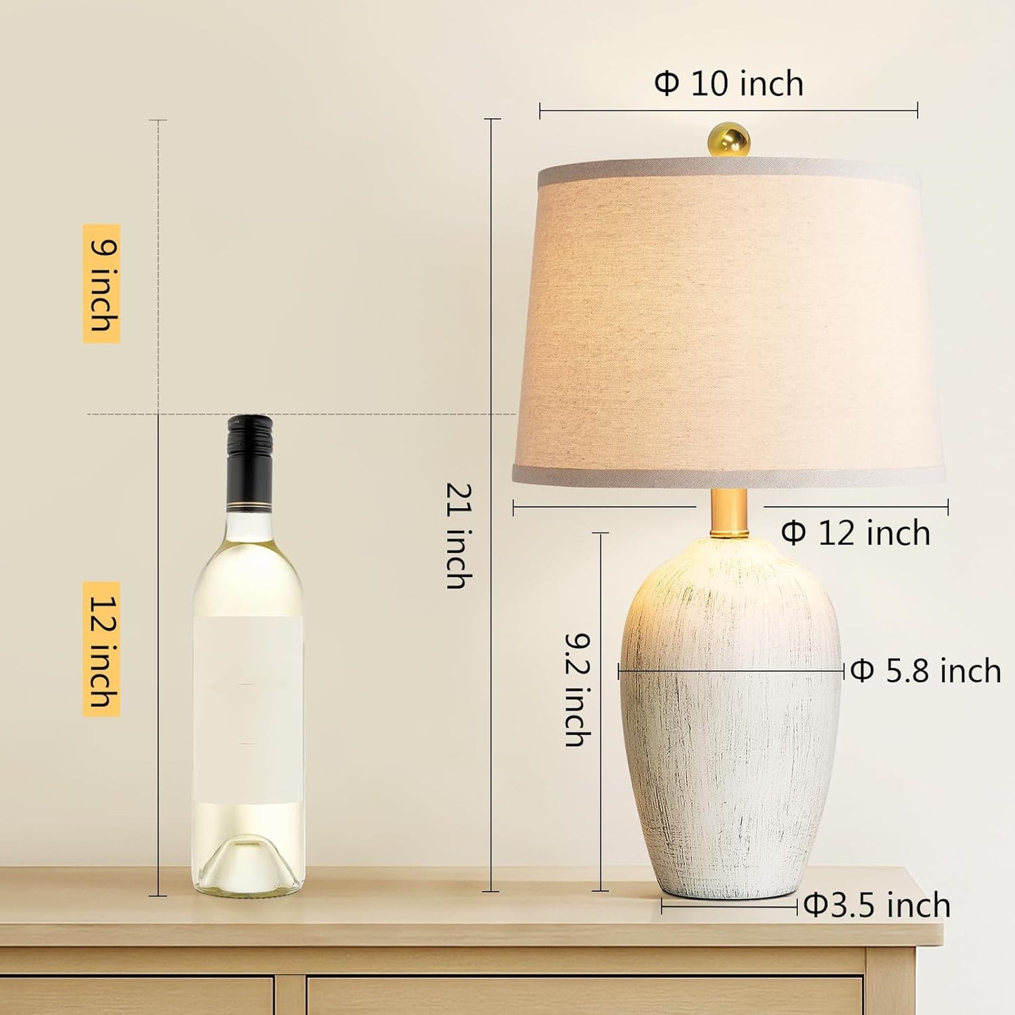21'' Set of 2 Rustic Ceramic Small Table Lamps for Living Room Bedroom, Farmhouse Vintage Nightstand Lamps for Office Entryway End Table, 2 Bulbs Included