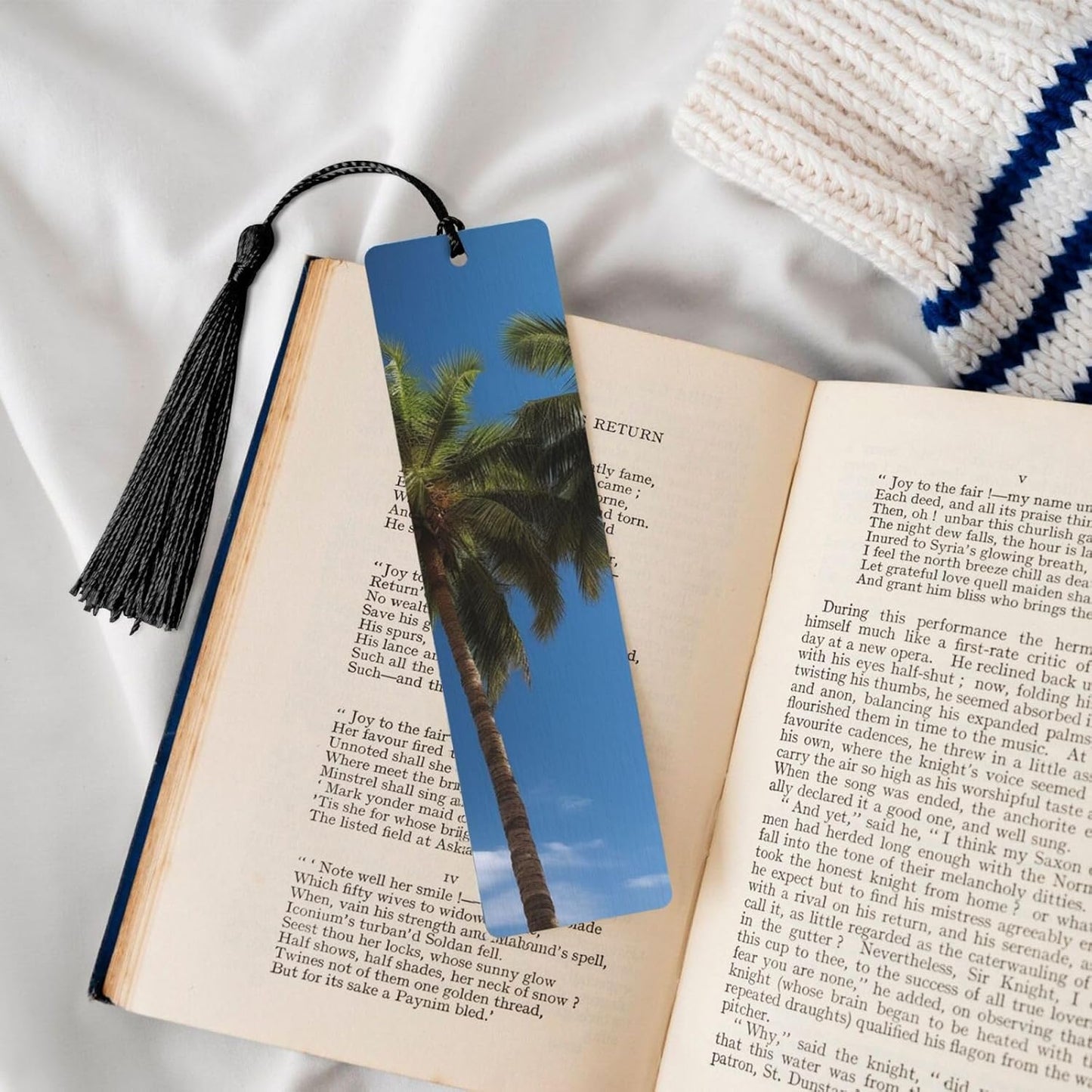 Two Palm Trees Bookmarks Gifts for Women Men, Wooden Bookmarks for Book Lovers, Vintage Book Marks Ornaments with Tassel, Unique Personalized Reading Page Markers Black