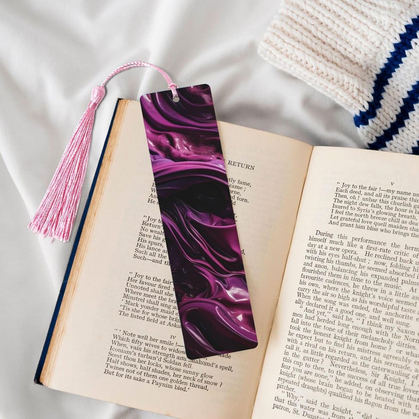 Purple Pigment Bookmarks Gifts for Women Men, Wooden Bookmarks for Book Lovers, Vintage Book Marks Ornaments with Tassel, Unique Personalized Reading Page Markers Pink