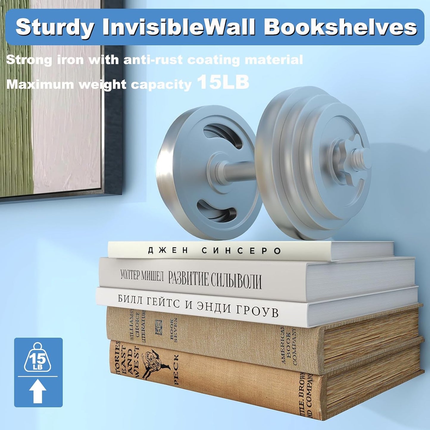 FENTEC Floating Book Shelves for Wall, Wall Mounted Invisible Floating Bookshelf, Heavy-Duty Hanging Bookshelves, Hidden Book Shelf Metal Wall Book Holder for Bedroom Home Office, 6-Pack White