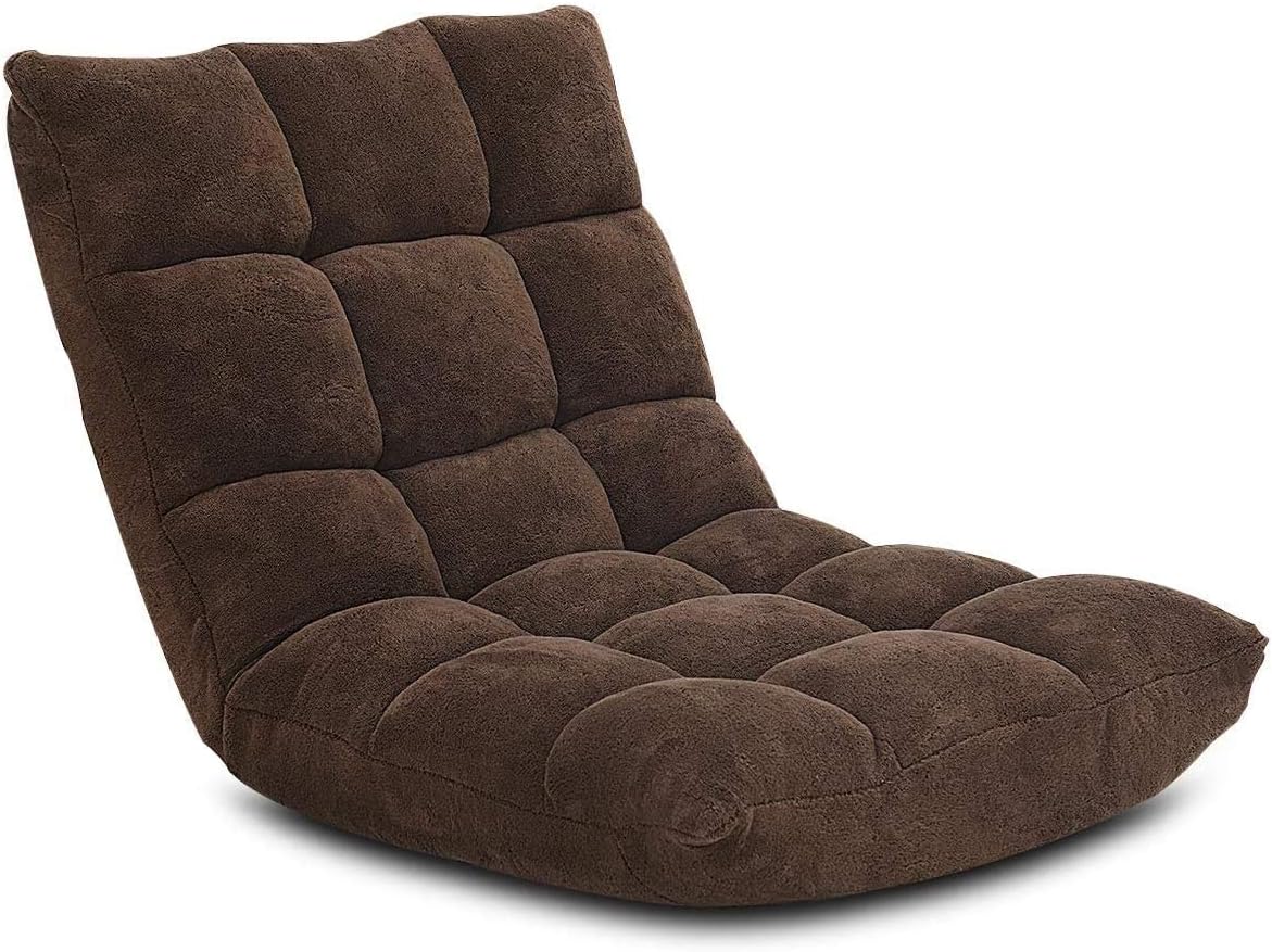 FANTASK 14-Position Floor Sofa, Folding Memory Foam Chair w/Comfy Cushions & Study Steel Frame, Angle Adjustable Couch Sofa for Reading, Gaming, Meditating (Coffee)