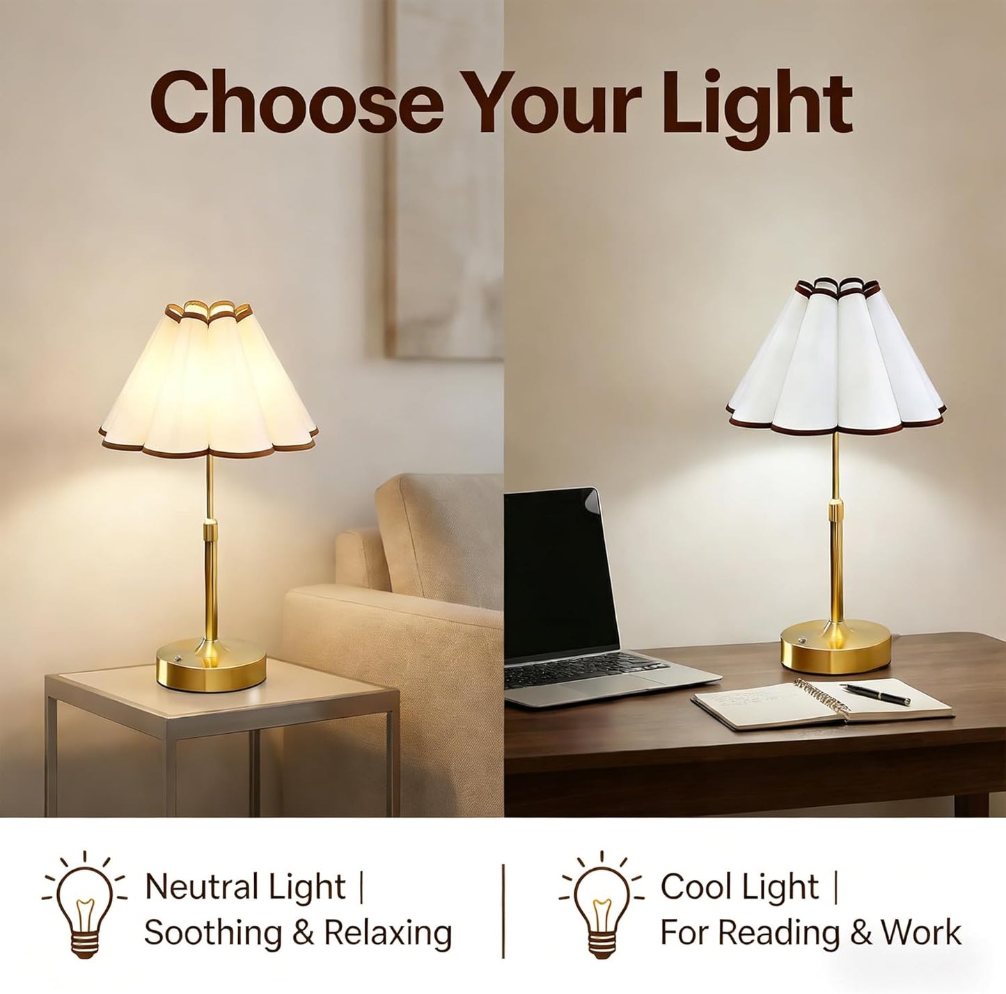 Gold Cordless Table Lamp, Rechargeable Portable Lamp with 5200mAh Battery, 3-Color Touch Control & Stepless Dimming, Adjustable Height for Bedroom, Nightstand, Desk – 14H Wireless Lamp with USB-C Gold
