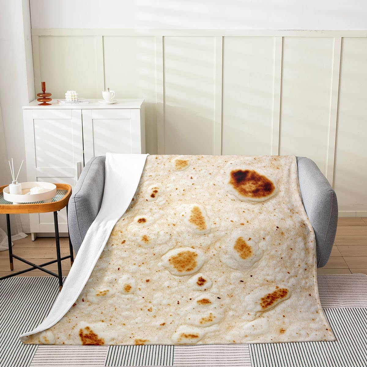 Feelyou Burritos Flannel Fleece Throw Blanket, Novelty Tortilla All Season Bed Blanket Taco Flour Fuzzy Blanket for Bed Sofa Couch, Festival Picnic Bedroom Decor Plush Blanket 40"x50"