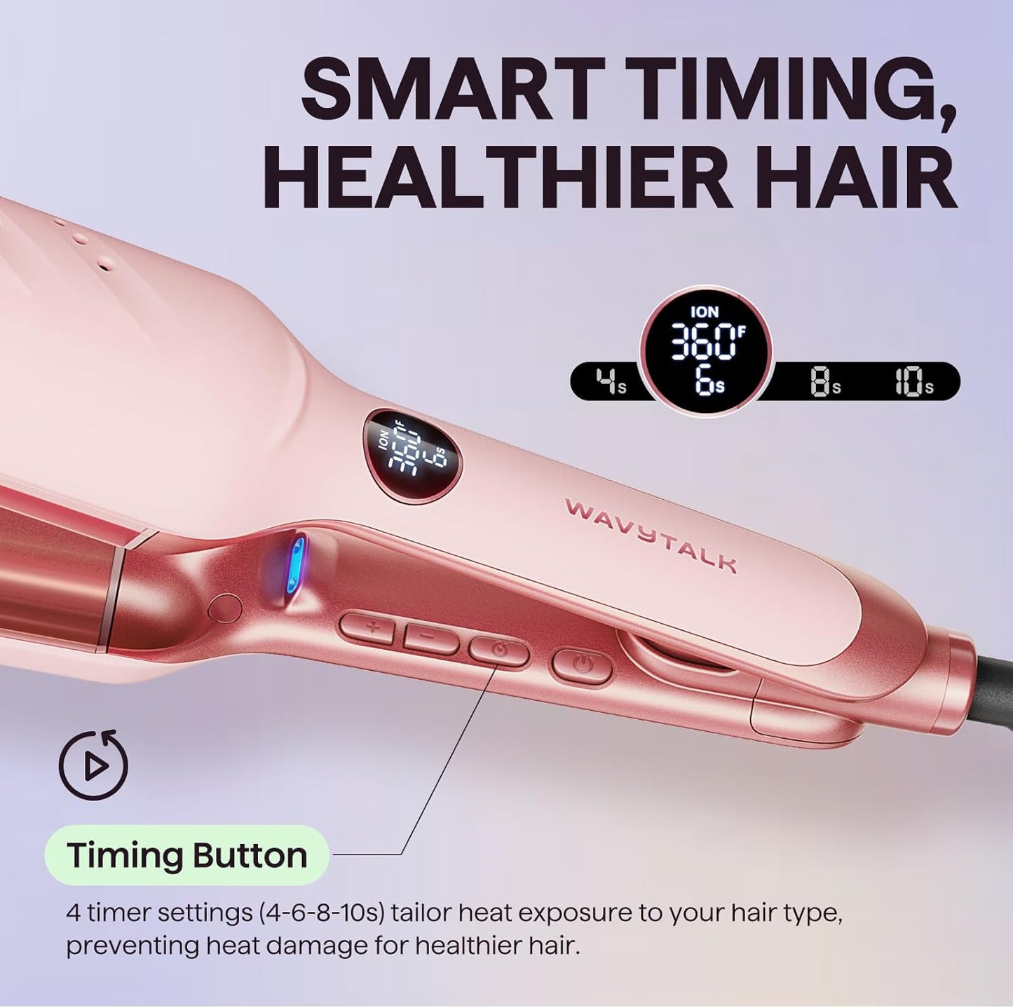 Wavytalk Power Wave Hair Crimper, Curling Iron Hair Crimper Waver, Ventilation Design for Less Damage, Ionic Reduces Frizz, Effortless-Waver, Dual Voltage Crimping Iron, Pink