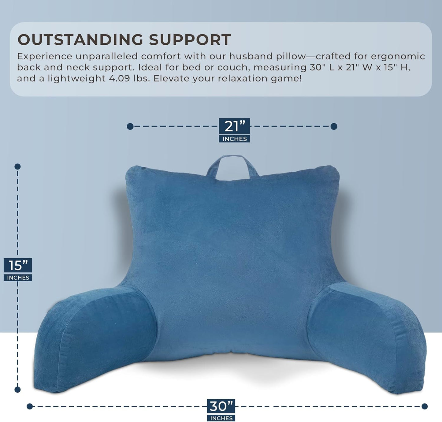Klear Vu Velour Reading Pillow Bed Back Rest Pillow with Arms and Pockets for Gaming, Working on Laptop, Watching TV, Lumbar Support Perfect for Adults, Teens, Kids and Pregnancy, Navy One Size