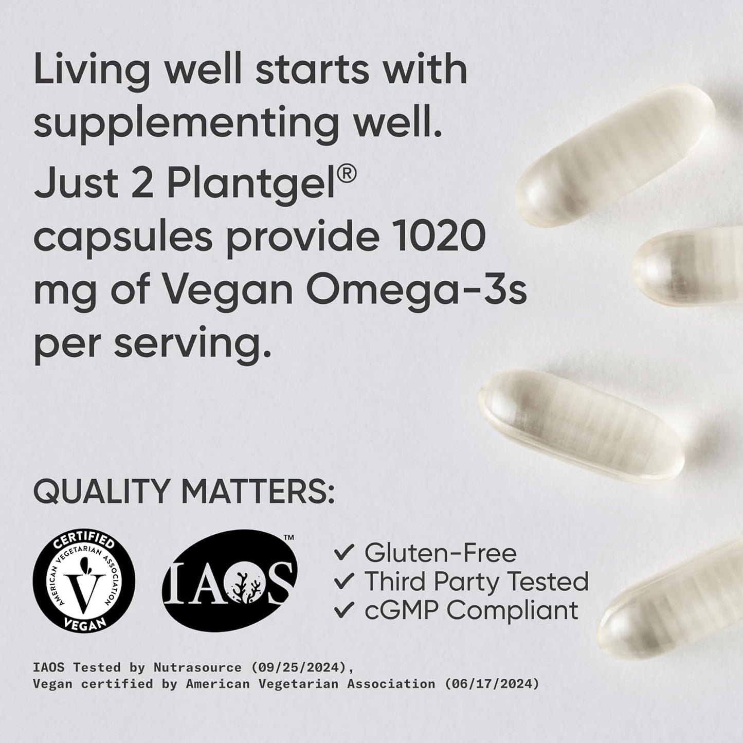 Sports Research Vegan Omega-3 Fish Oil Alternative from Algae Oil - Highest Levels of Vegan DHA & EPA Fatty Acids | Non-GMO Tested & Vegan Certified - 60 Veggie Softgels (Carrageenan Free)