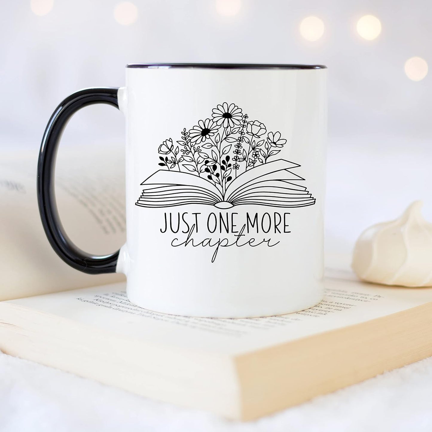 YouNique Designs Just One More Chapter Mug, 11 Oz, Book Lovers Mug, Librarian Gift for Readers, Book Club Gift (Black Handle)
