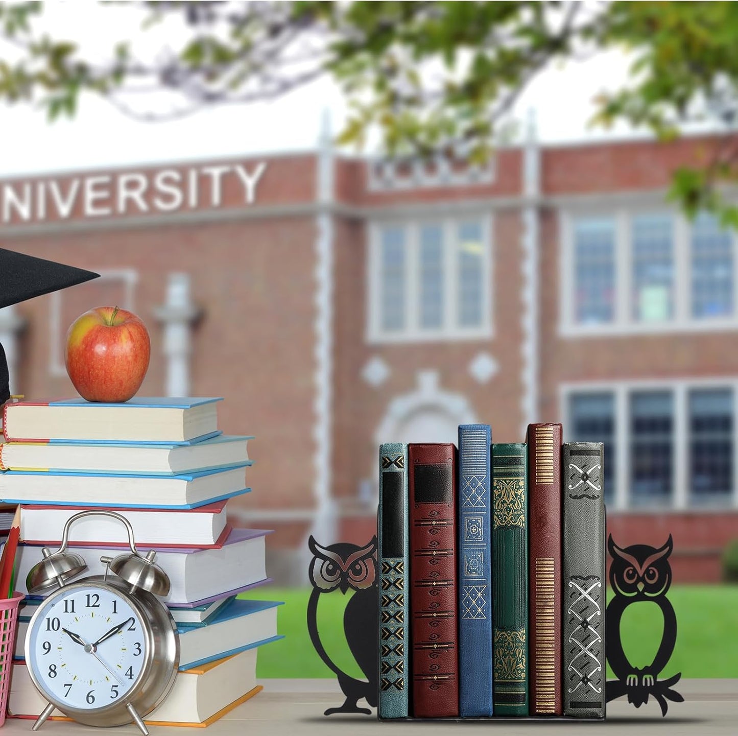 Geelin Owl Bookends for Shelves Decorative Metal Book Ends Set of 2 Styles Vintage Style Black Owl Design Heavy Duty Non-Slip Book Holders for Home Library Office Decor Gift for Reading Lovers