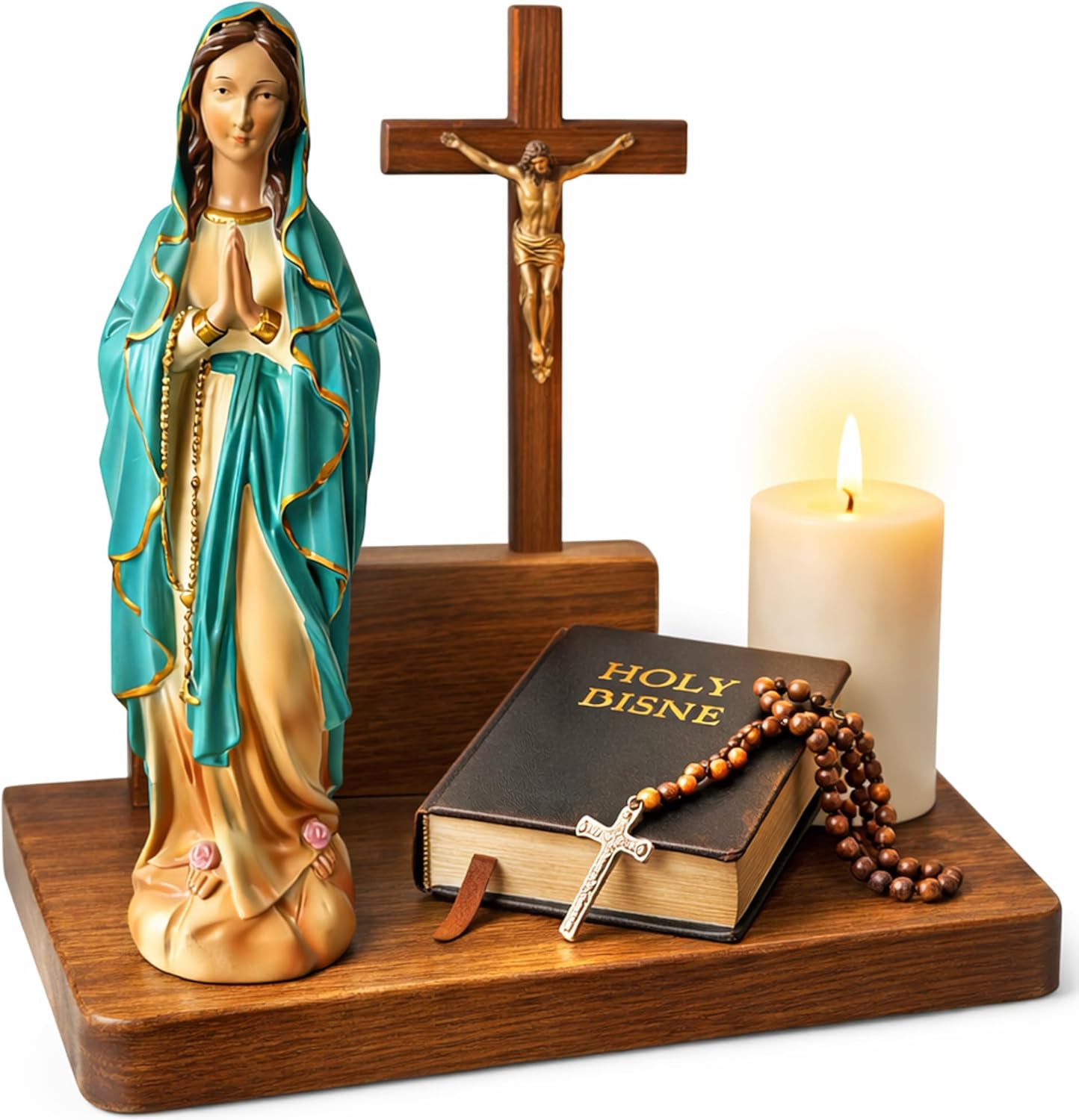 11 Inch Virgin Mary Praying Statue, Symbol of Peace and Faith, Handcrafted Teal Blue Robe Decor for Home, Mantel, Prayer Corner, Entryway Table, Bookshelf, Prayer Space and Chapel