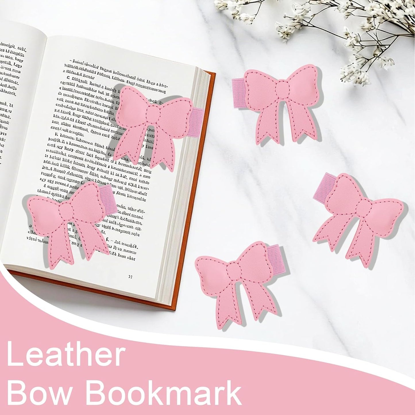 2 PCS Megnatic Leather Heart Bookmarks with Pen Holder, Bow-Shaped Bookmarks with Gift Box for Reading Women, Book Marks Clip Gift for Book Lover Readers