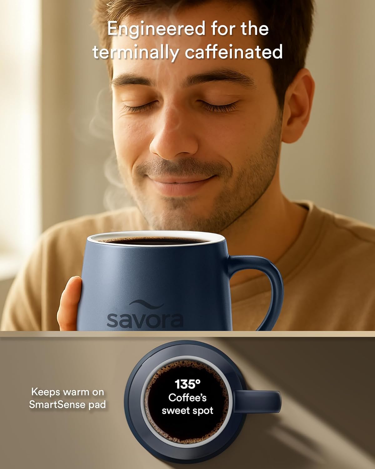 12oz IntelliHeat™ Coffee Mug | Barista’s Choice | Exclusive Wireless SmartSense Pad | Maintains Perfect 135°F | Hand-Crafted Ceramic Mug & Lid | for Tea Drinkers | Backed for Life - Blue