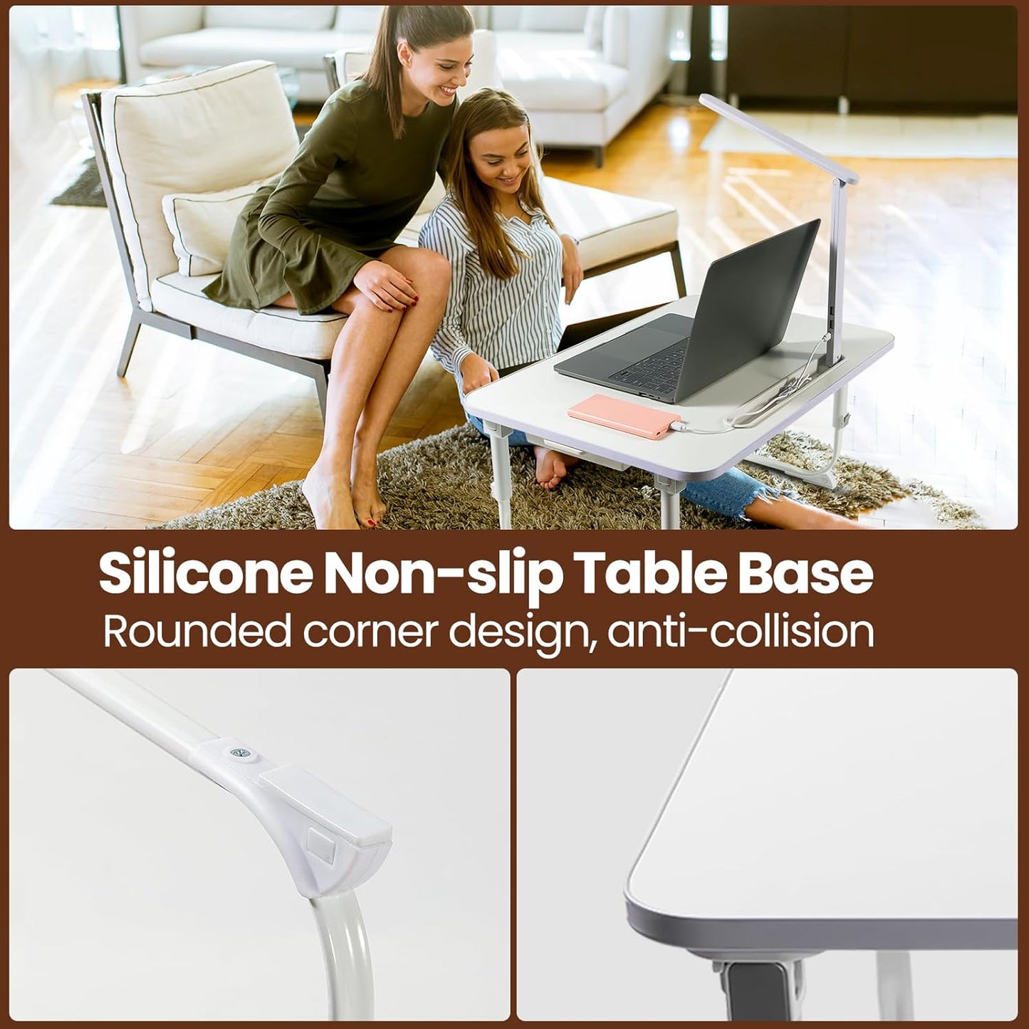 Laptop Desk for Bed Lap Desk with LED Desk Light, Adjustable Tablet Bed Table with Foldable Legs Storage Drawer, Breakfast Serving Tray Folding Laptop Stand Reading Holder for Sofa Couch Floor (WHITE)