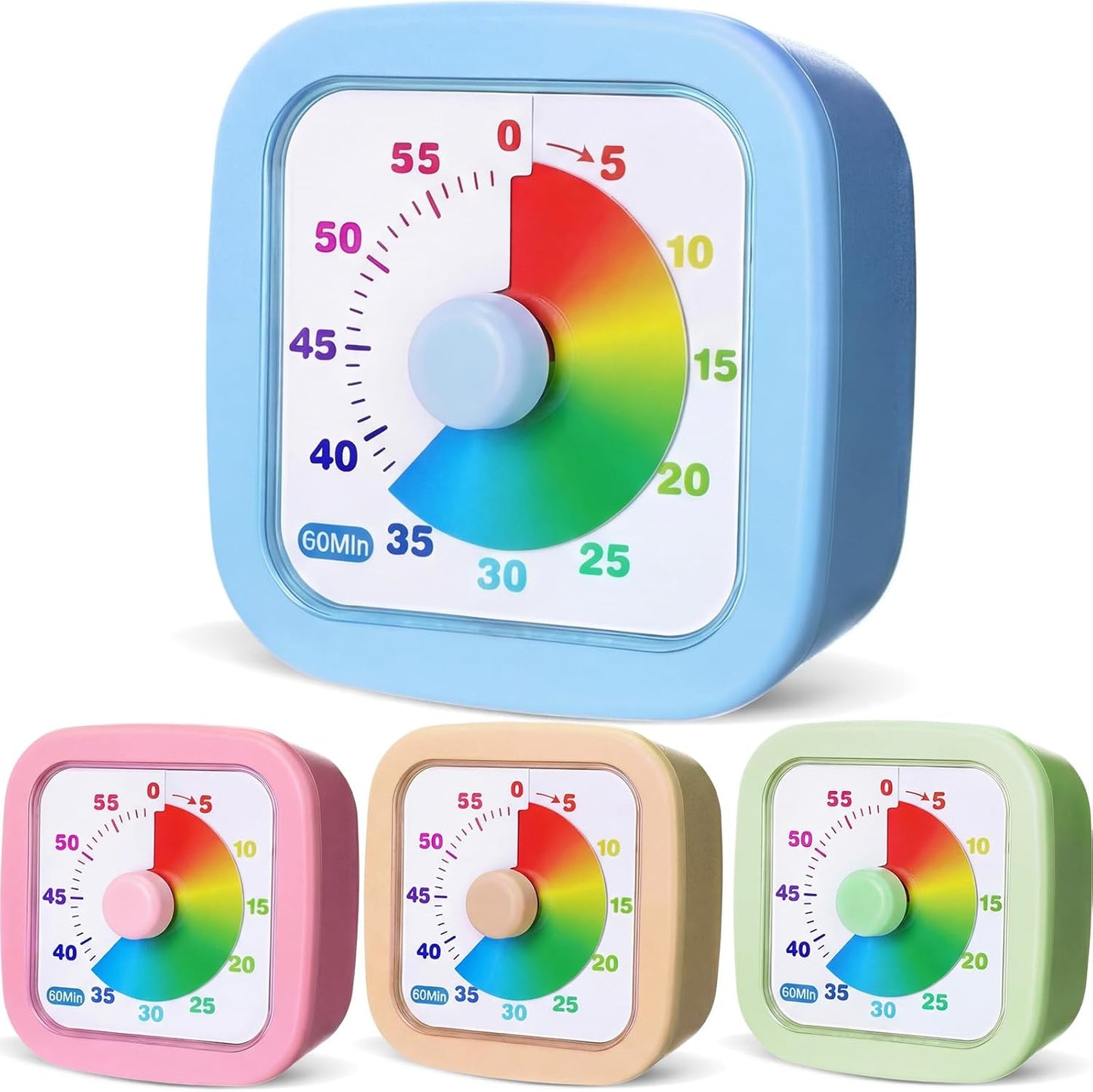 4 Pack Visual Timer 60 Minute Countdown Timer Colored Countdown Clock for Homeschool Supplies Study Tool, Classroom Home Office Time Management Tool(Gradient,Pink, Blue, Yellow, Green)