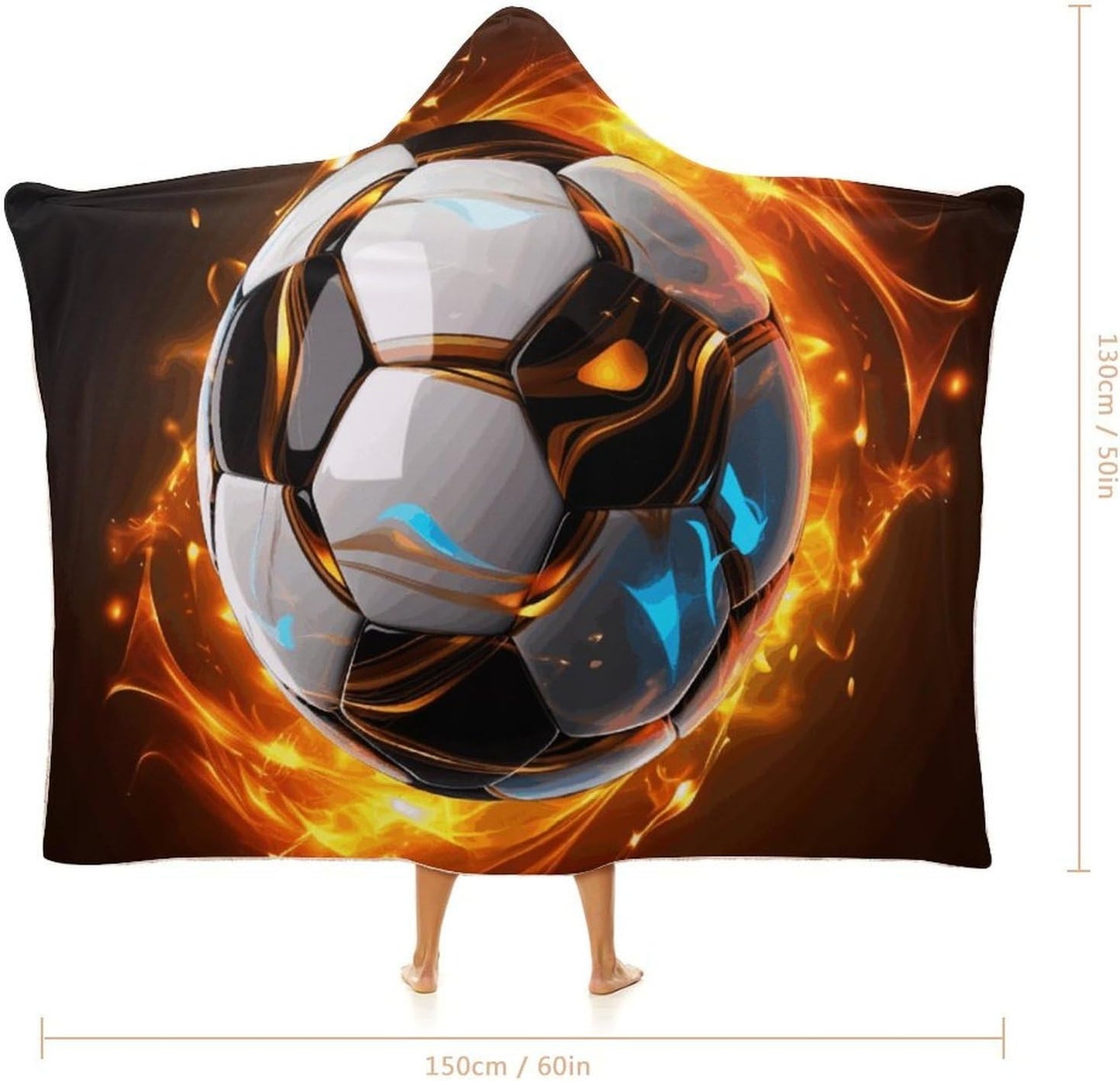 Cool Soccer Ball Wearable Hoodie Blanket for Women Men Fleece Blanket with Hood Oversized Warm Cozy Gifts