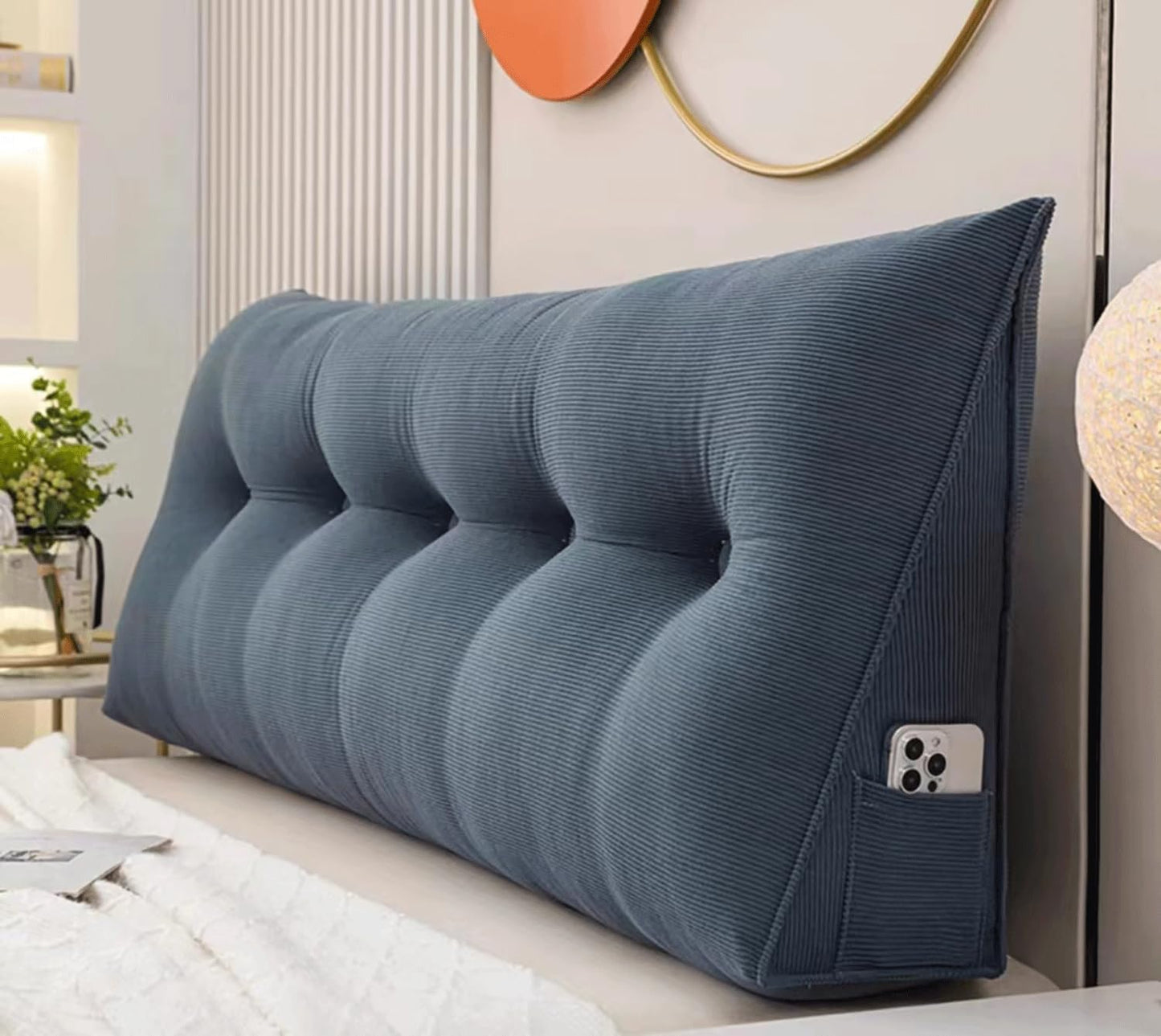 Luxury Headboard Pillow Wedge Pillow Headboard Decorative Pillows For Bed Reading Pillow Pillow Headboard Wedge Pillow Headboard Pillow College Dorm Removable Cover(Size:120x50x20cm,Color:Blue-gray)