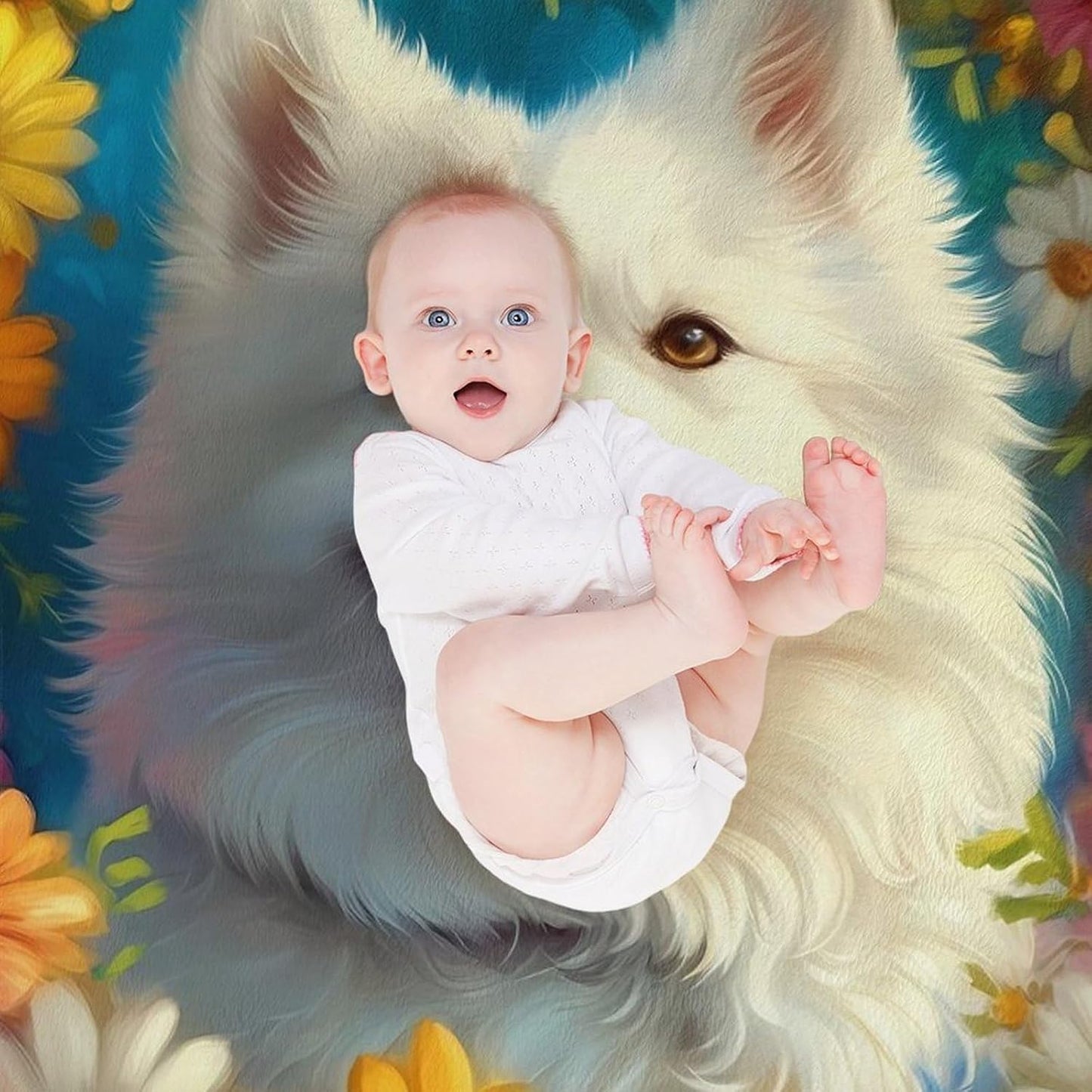 Cute Samoyed Throw Blanket for Couch Bed Plush Cozy Fuzzy Flannel Blanket for All Season 66"x90"