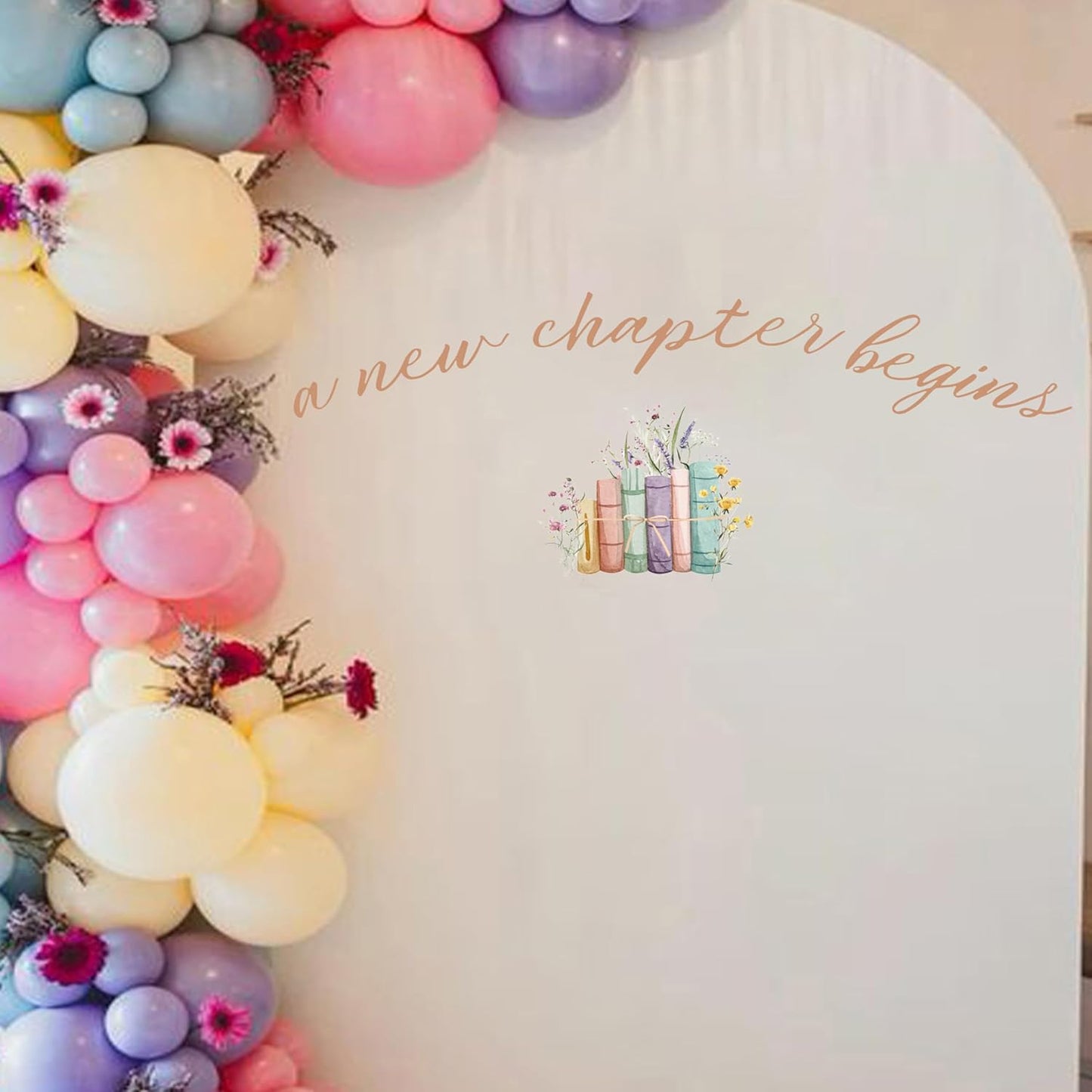 A New Chapter Begins Wall Decal - Storybooks Baby Shower Sticker, Wedding, Graduation Sign, Retirement, House Warming, Job Change Party Decorations Supplies