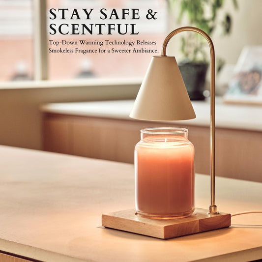 Cozyberry® Candle Warmer Lamp, Timer, Compatible with Yankee Candle Large Jar, Candle Lamp, Dimmable Candle Melter for Scented Candle, Wax Melt, Small & Large Size Jar Candles (Wood White, Timer)