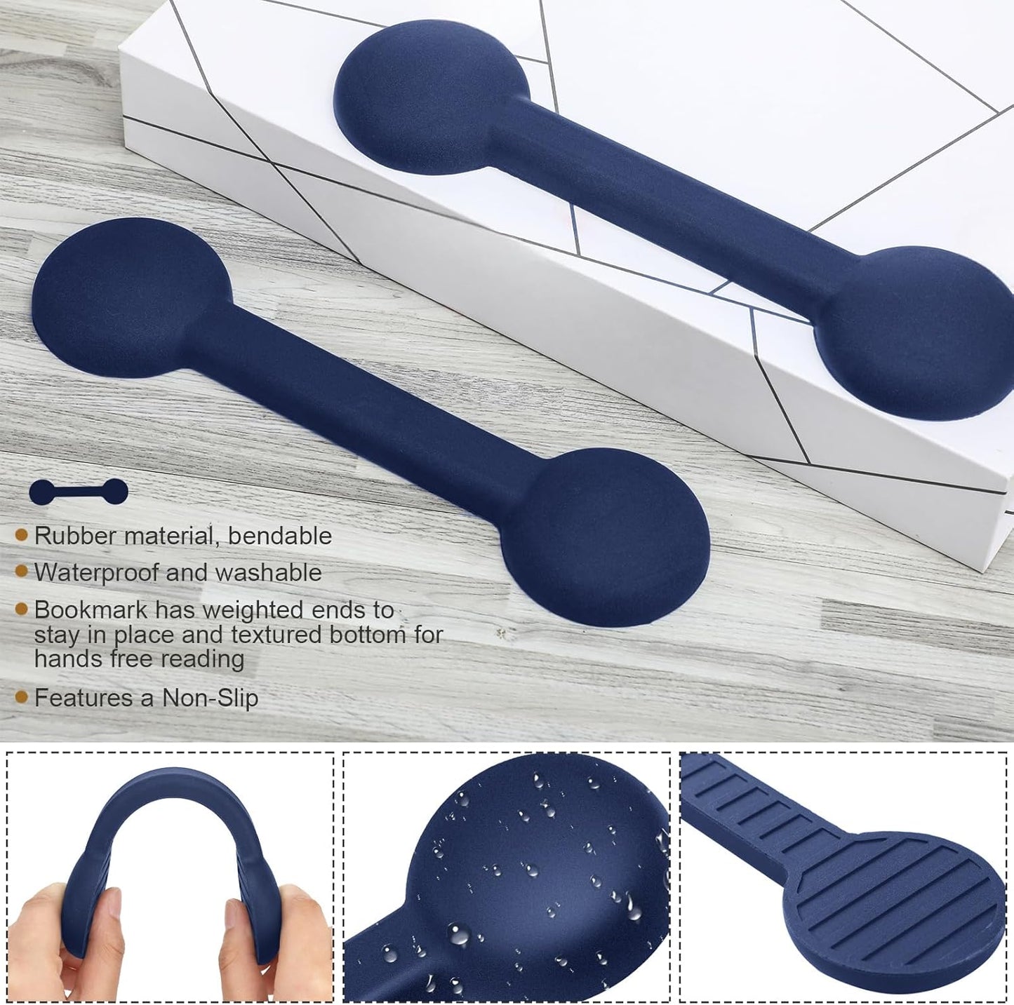 2 Pieces Weighted Bookmarks Book Weight Page Holder Rubber Book Weight Bookmark Portable Weighted Rubber Page Holder for Adults Reading(Dark Blue)