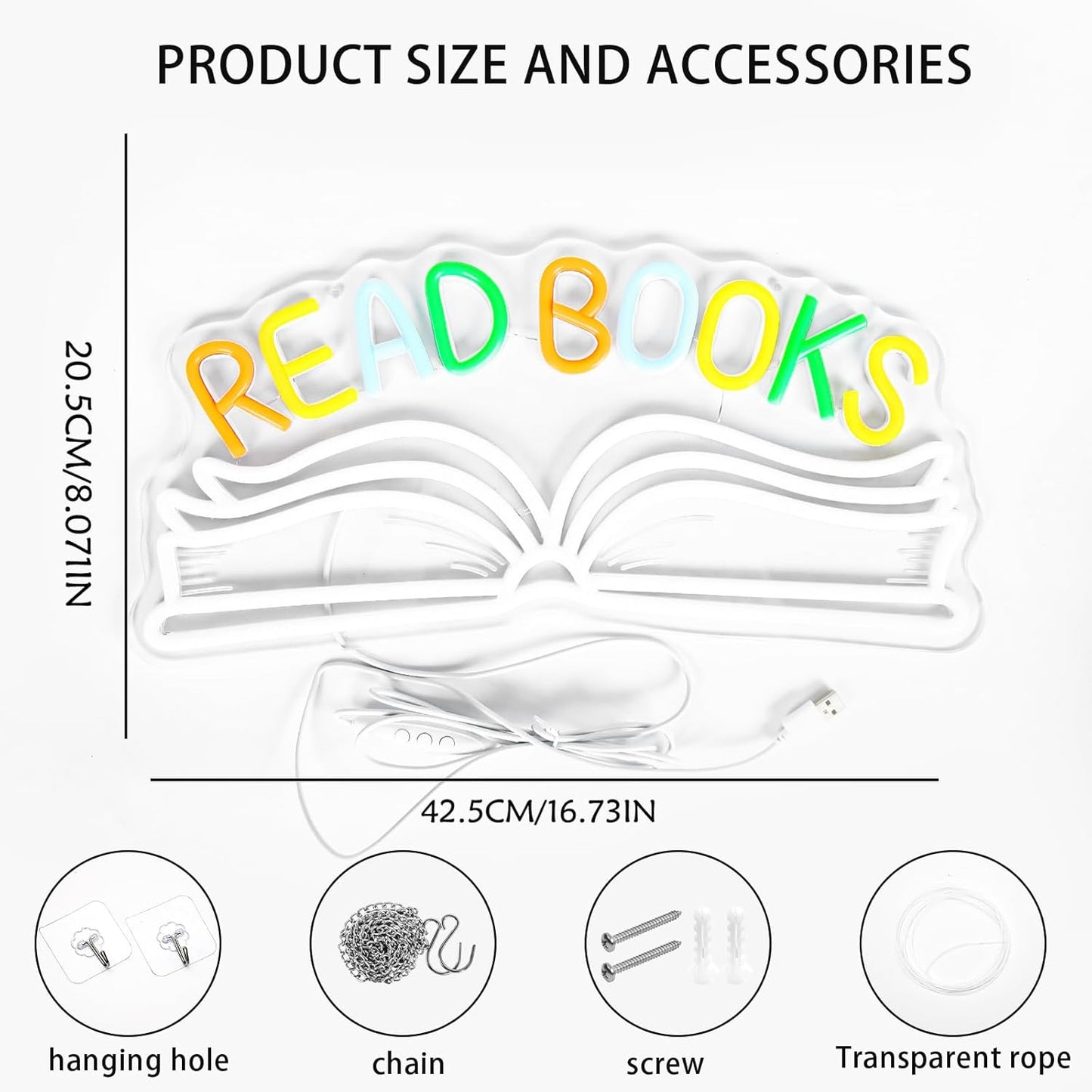 Read Books Neon Sign for Wall Decor, LED Dimmable Reading Book Neon Light Sign for Art Positive Bedroom Study Kids Room Library Classroom Reading Corner Decoration