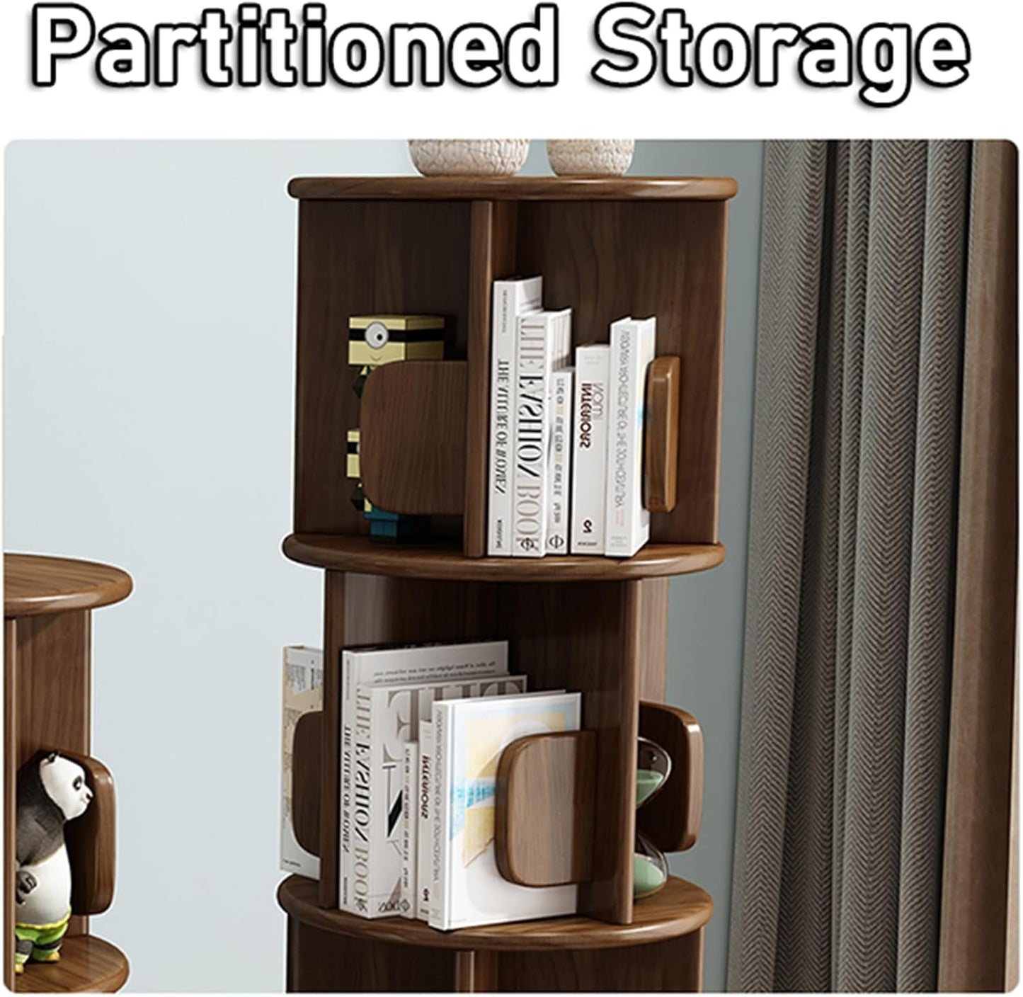 4-Tier Bookshelf, 360 Display Rotating Floor Standing Bookcase Storage Rack, Narrow Book Shelf for Bedroom, Living Room, Study Room (Walnut 4) (Wood 4)