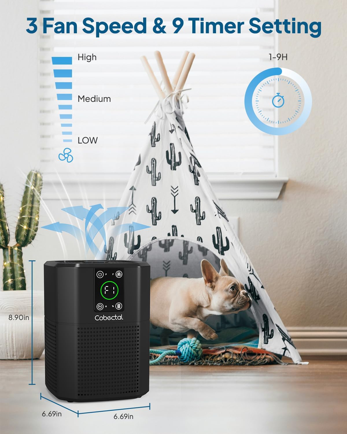 Air Purifier for Home Bedroom, Cobectal Room Air Cleaner with H13 True HEPA 3-in-1 Filter, Aroma Function & Sleep Mode, Desktop Small Air Purifier for Office, Dorm, Hotel, RVs (Black)