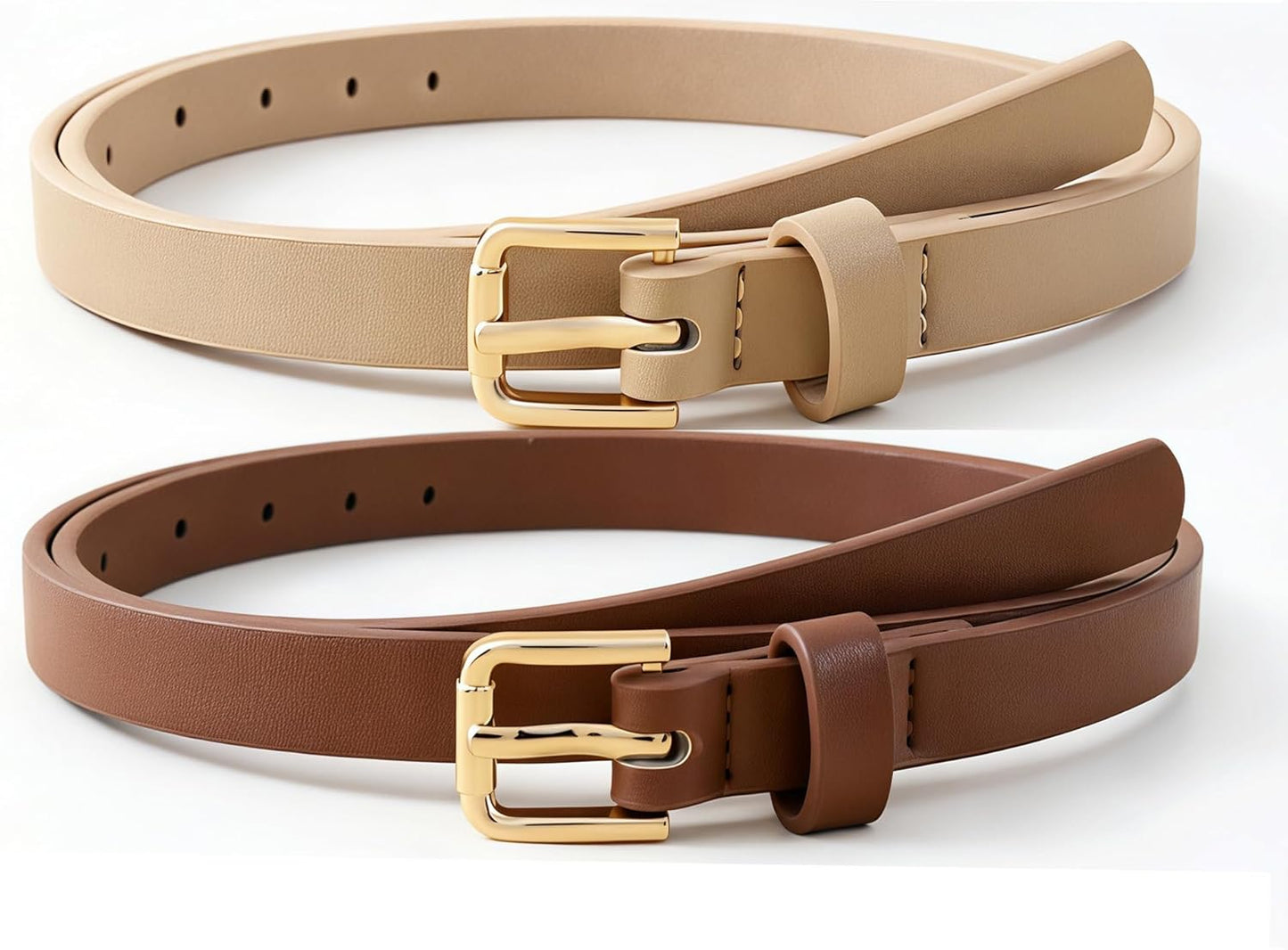 HOTWILL 4 Pack Women Skinny Belts for Jeans Dress Thin Waist Belt for Ladies with Gold Buckle 0.55" Width
