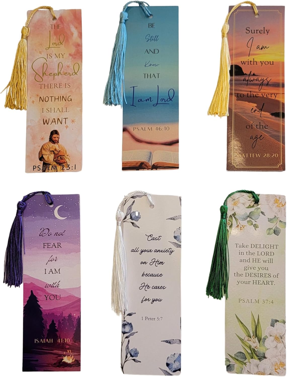 NC Set of 12 Bible Verse Bookmarks with Prayers - 6 Unique Designs with Matching Tassels - 5x15cm, Inspirational, Spiritual & Religious Christian Bookmarks, Perfect for Gifts