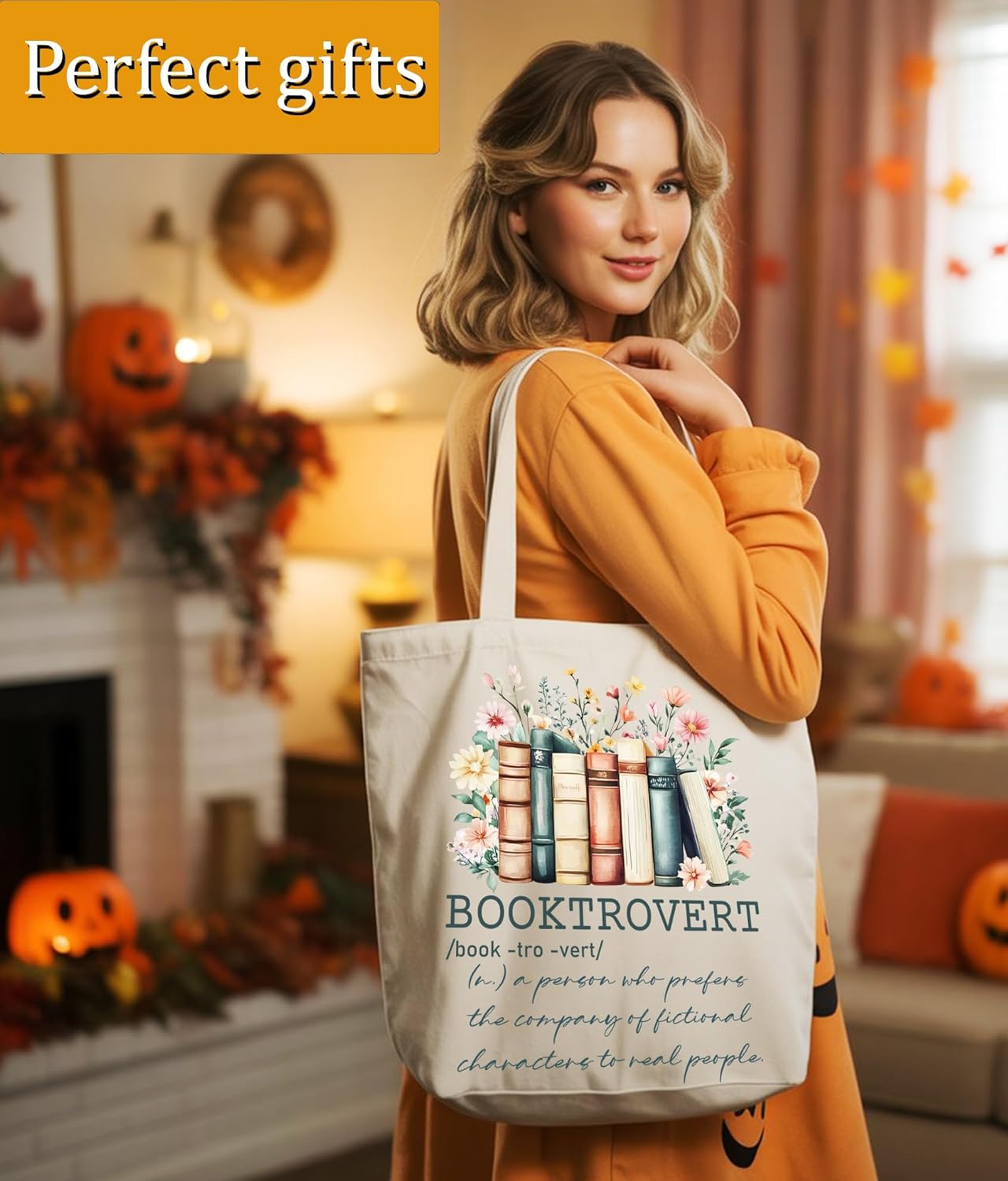 Book Lovers Gifts Tote Bag for Bookish Readers, Aesthetic Book Tote Bag for Librarian, Medium Size with Inner Pocket