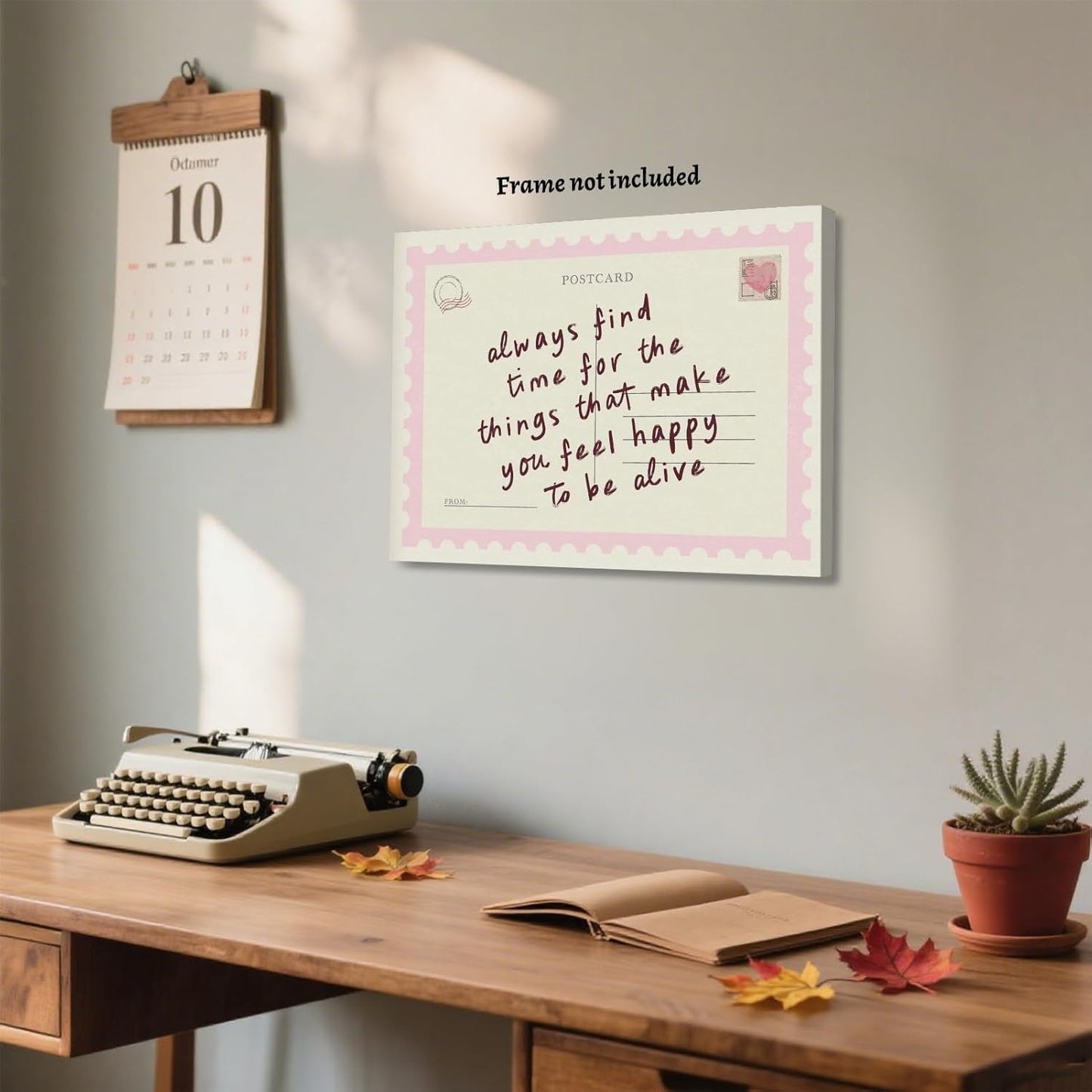 Always Find Time Inspirational Wall Art Print Vintage Postcard Rustic Quote Poster Trendy Horizontal Positive Saying Pink Preppy Painting for Bedroom Happy Home Decor 8x12inch Unframed