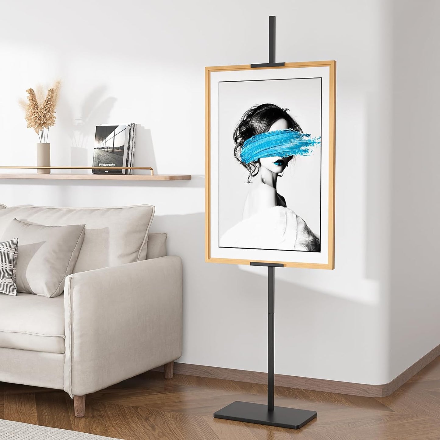 Adjustable Easel Stand for Picture Frames, Holds Frames Up to 63" Tall, Floor Heavy Duty Metal Display Holder Stand for Sign, Tabletop Sturdy Art Easel for Home, Office, Galler