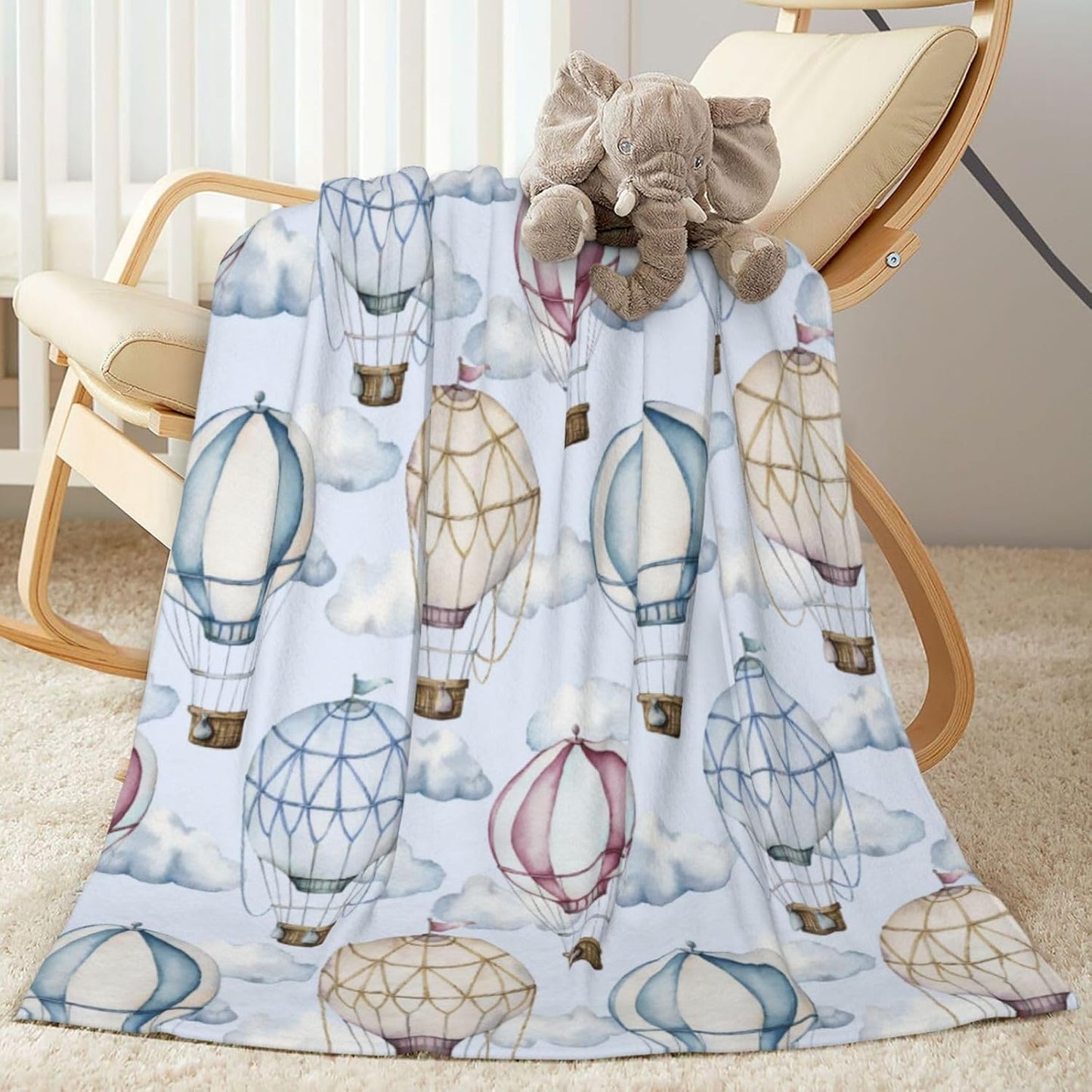 Hot Air Balloons and Clouds Bed Blanket Ultra Soft Throw Blanket All Season Warm Light Weight Cozy Plush Blankets for Home Bedroom Sofa Chair Travel, 50"X40"