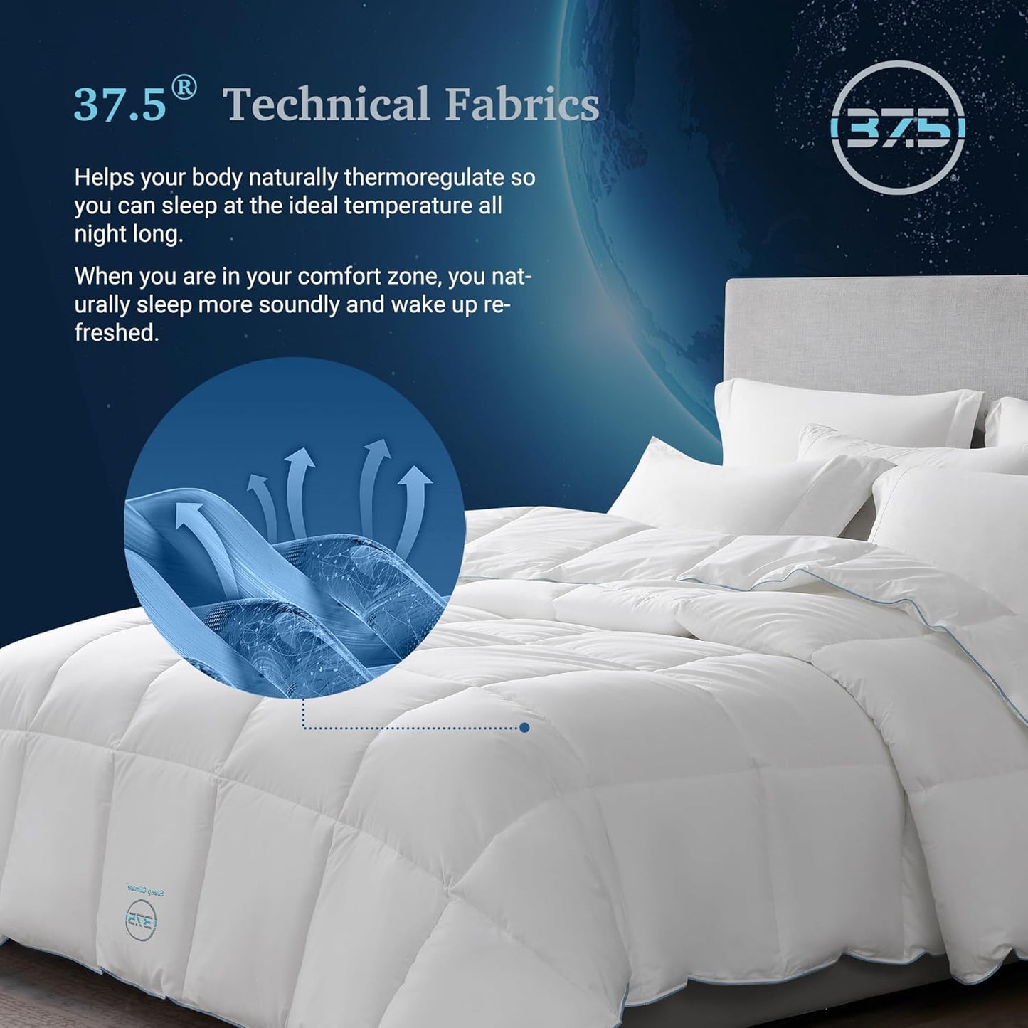 Temperature Regulating Down Alternative Comforter 37.5® Technology 300 Thread Count Fabric All Season Lightweight Hypoallergenic Duvet Insert with 4 Corner Loops White - King 108" x 98"