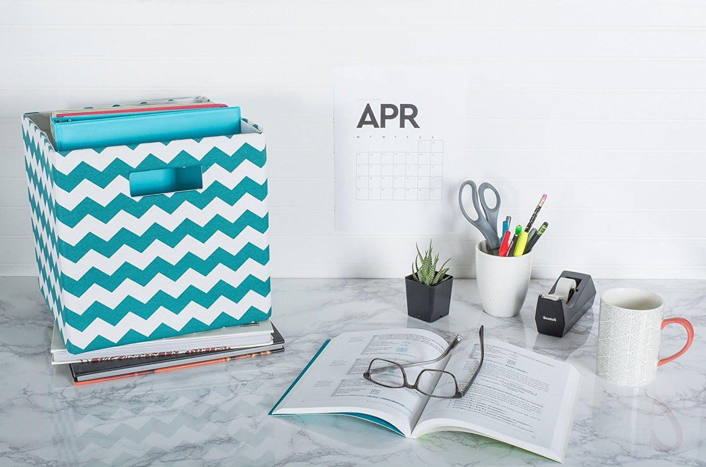 DII Collapsible Polyester Storage Cube, Chevron, Teal, Large