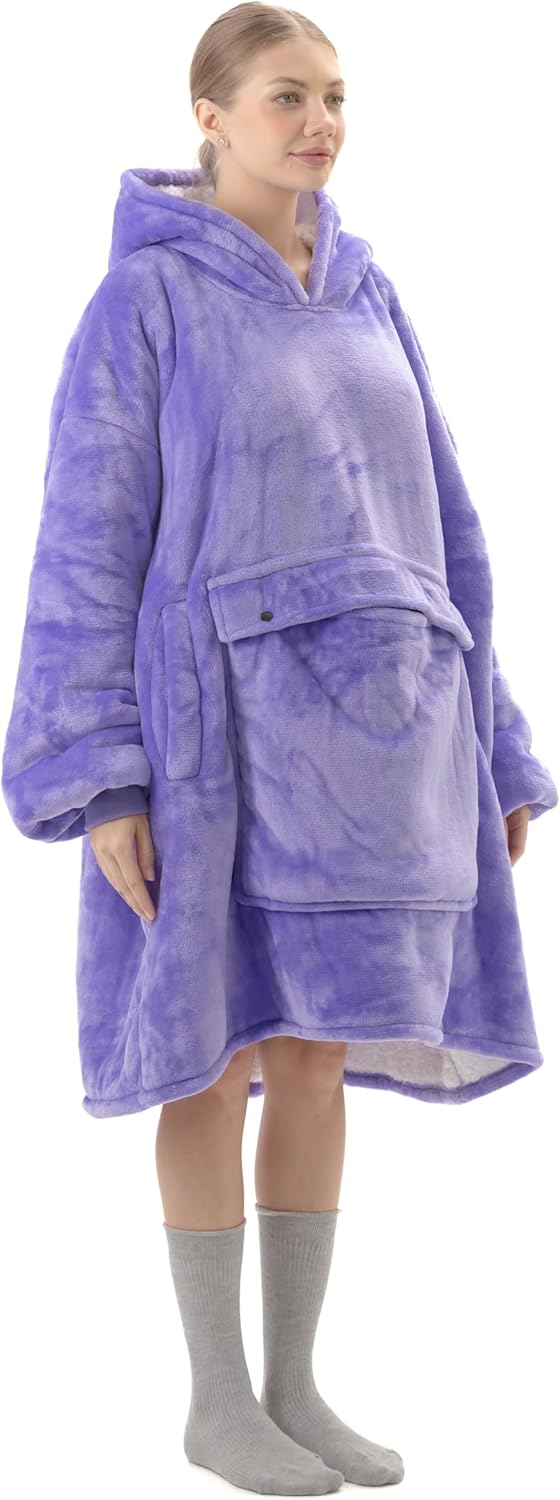 Wearable Blanket Hoodie, Oversized Sherpa Fleece Sweatshirt with Large Pocket, for Adults Women Men