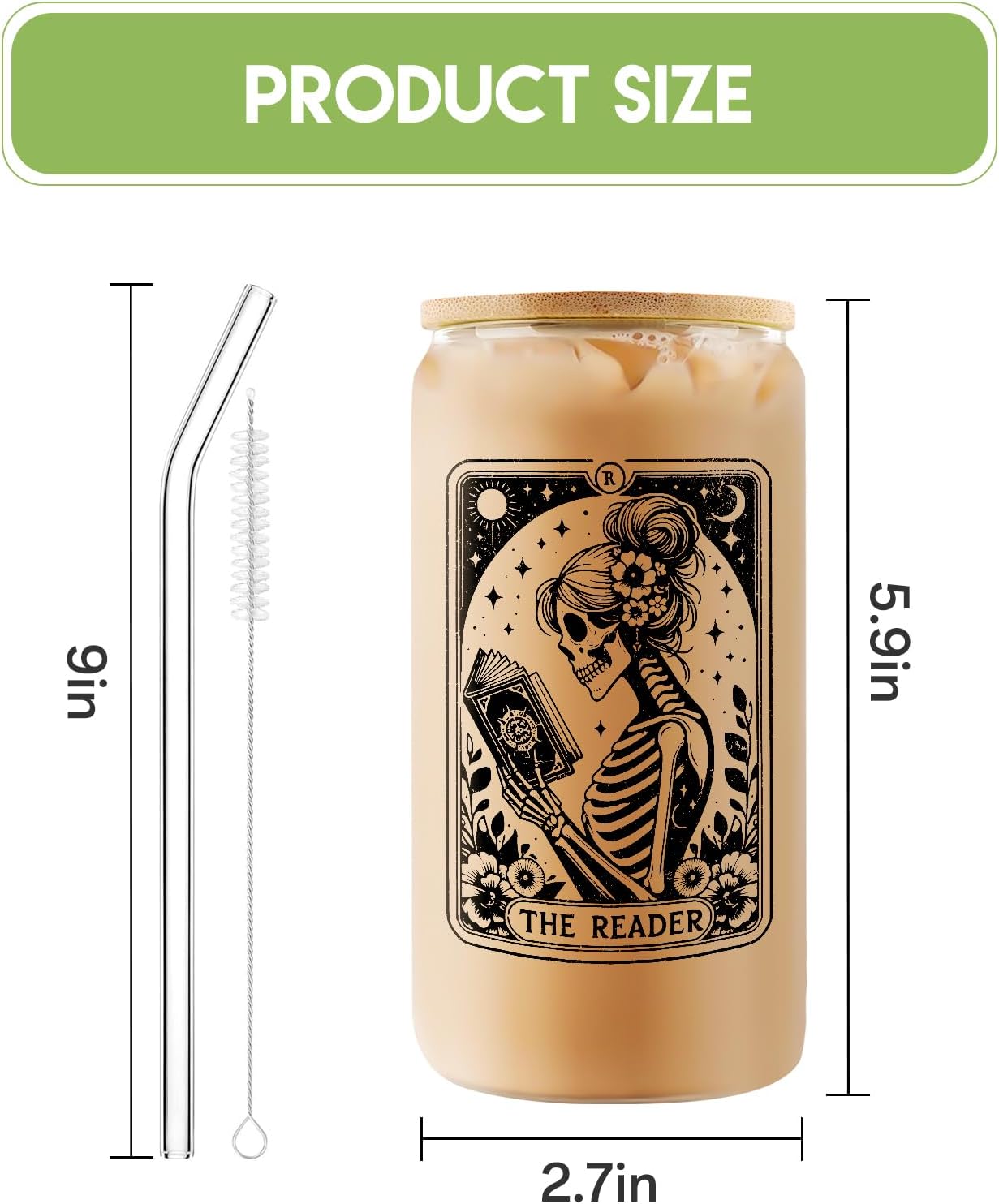 Book Lovers Gifts Ideas, 16oz Cute Glass Cups with Lids and Straws, Bookish Reading Gifts for Book Lovers Women, Readers, Bookworm, Librarian, Teacher - Coffee Tumbler, Reading Accessories